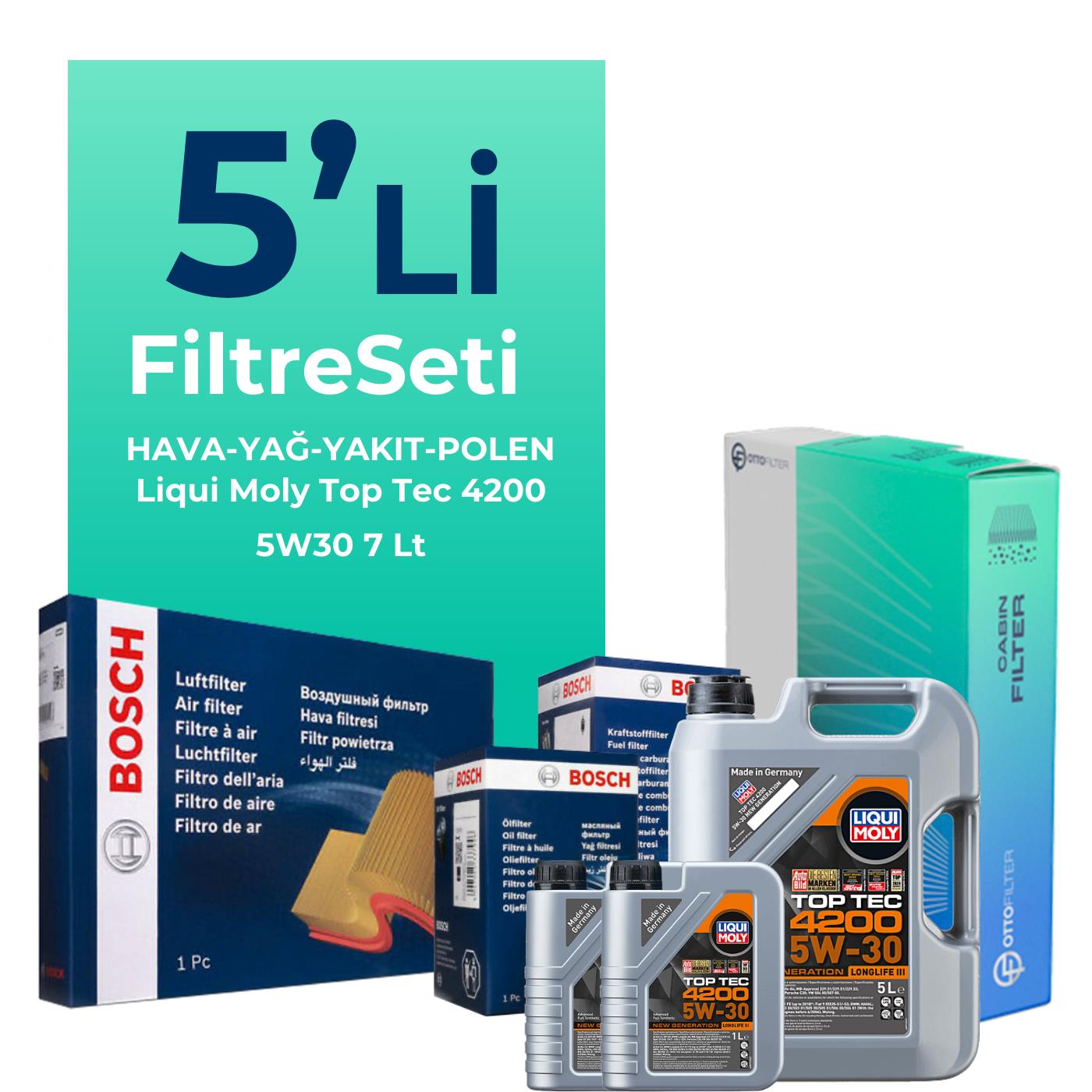 BOSCH Mercedes C200 Dizel Filtre Bakım Seti Liqui Moly Motor Yağlı (2014-2018) 5 Li