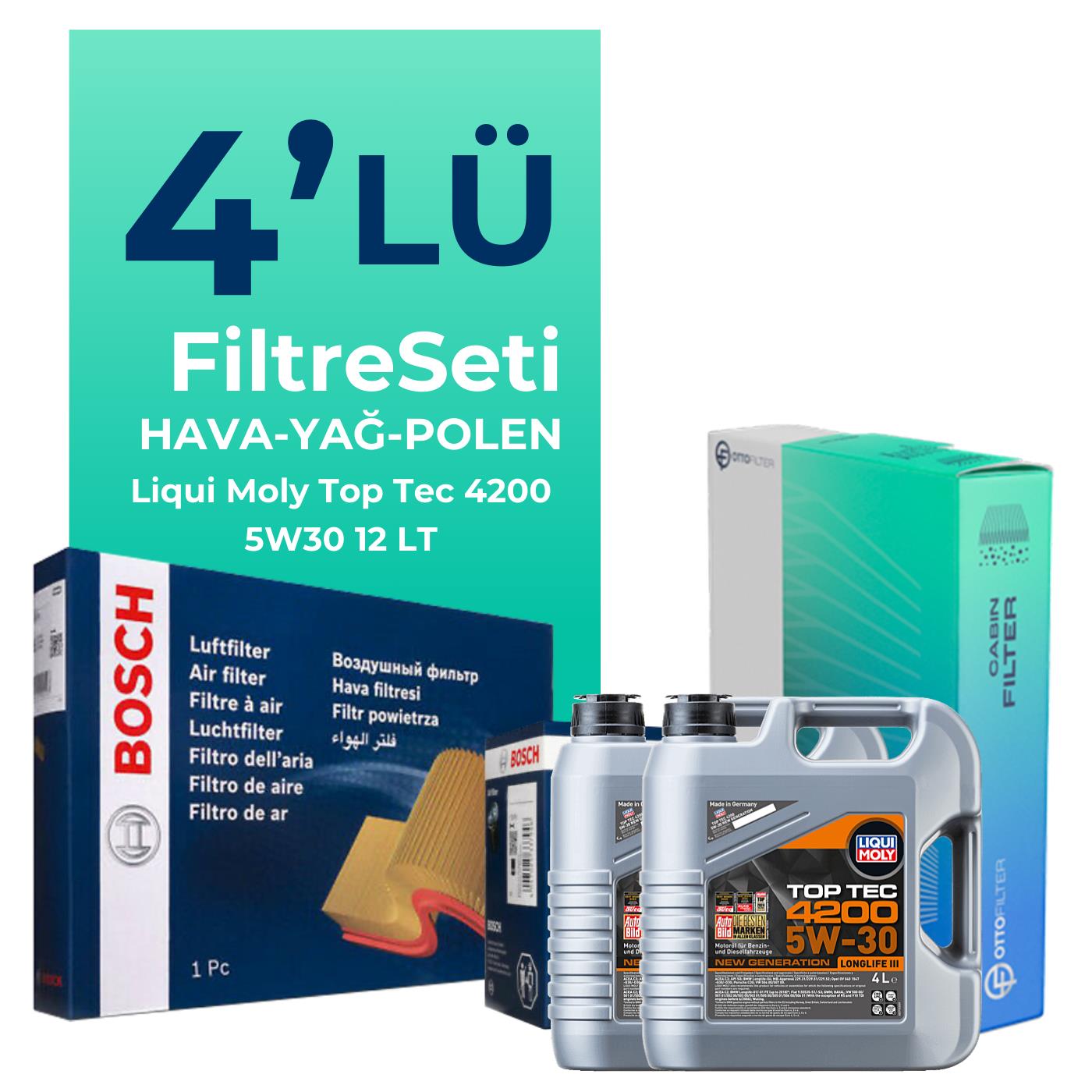 BOSCH Mercedes Sprinter 416 Dizel Filtre Bakım Seti Liqui Moly Motor Yağlı (2011-2022) 4 Lü