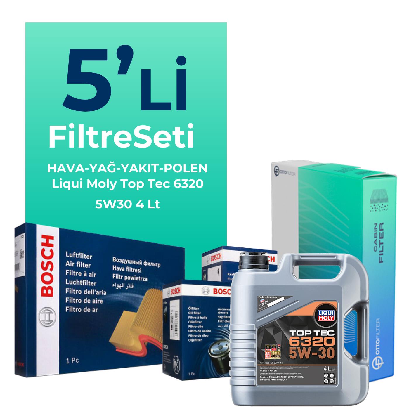 BOSCH Peugeot 5008 1.5 Dizel Filtre Bakım Seti Liqui Moly Motor Yağlı (2018-2024) 5 Li