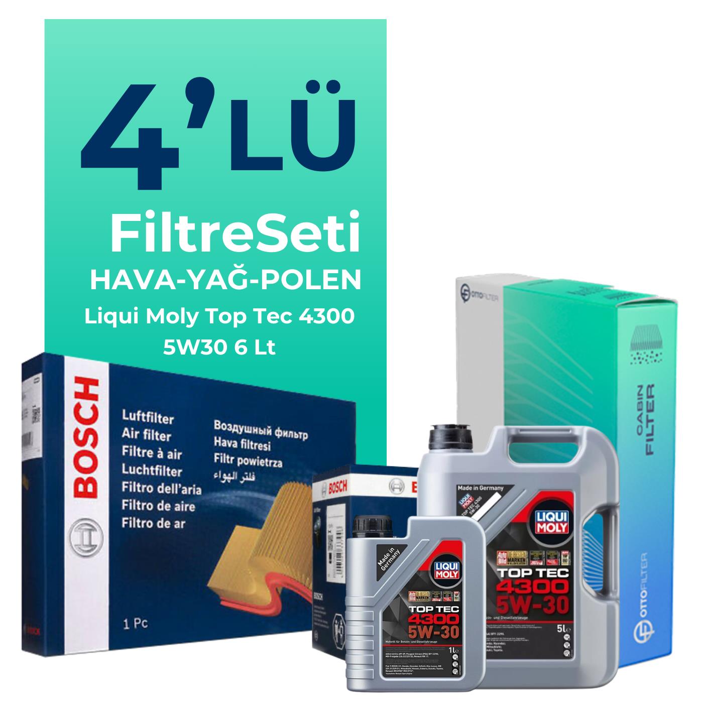 BOSCH Renault Clio 1.3 Benzin TCe Filtre Bakım Seti Liqui Moly Motor Yağlı (2019-2024) 4 Lü