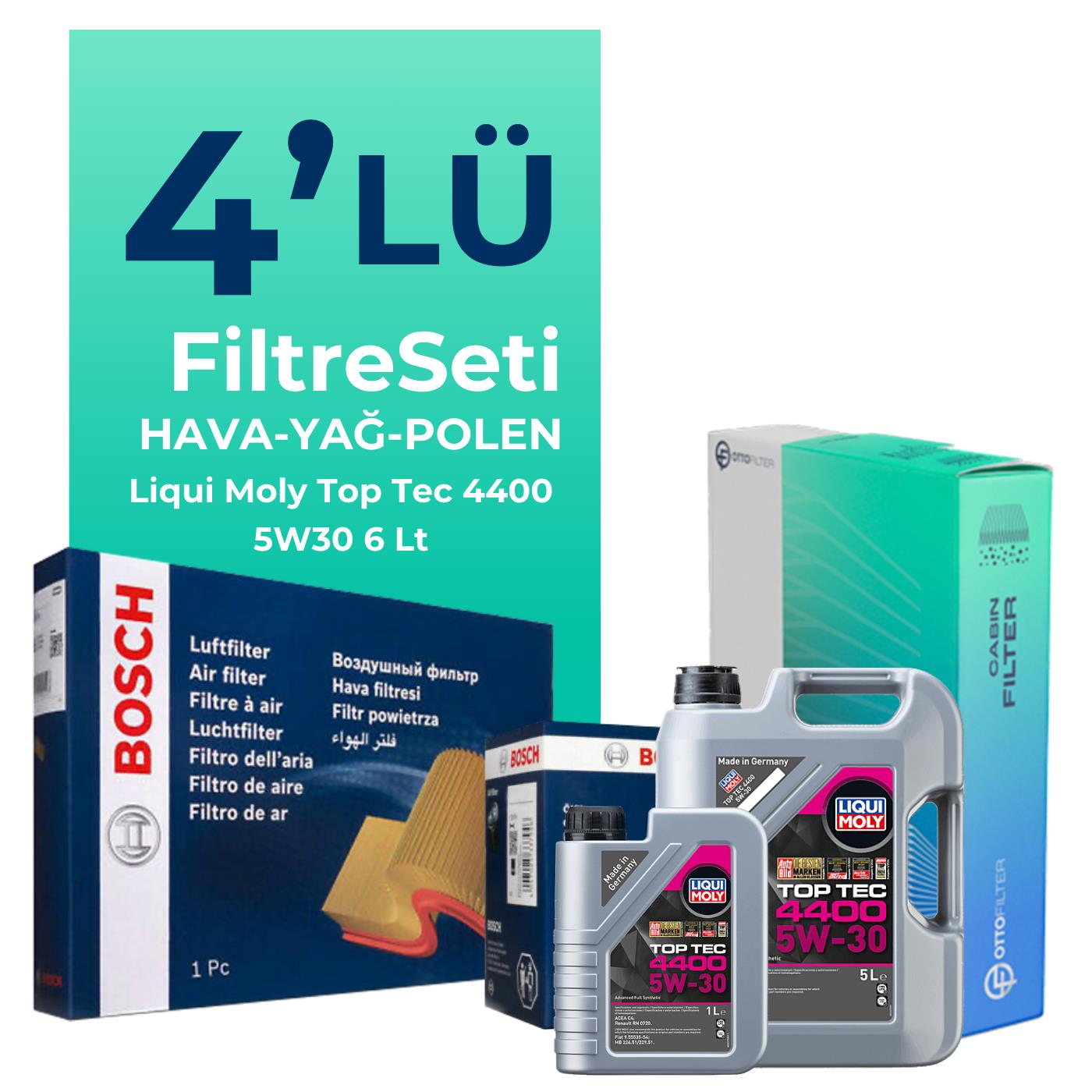 BOSCH Renault Kadjar 1.6 Dizel Filtre Bakım Seti Liqui Moly Motor Yağlı (2015-2018) 4 Lü