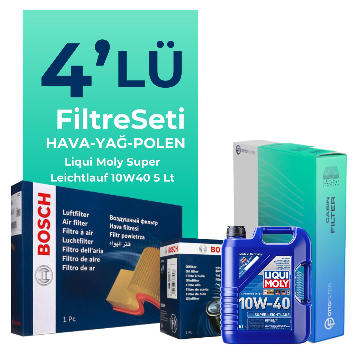 BOSCH Renault Symbol 1.4 Benzin Filtre Bakım Seti Liqui Moly Motor Yağlı (2009-2013) 4 Lü