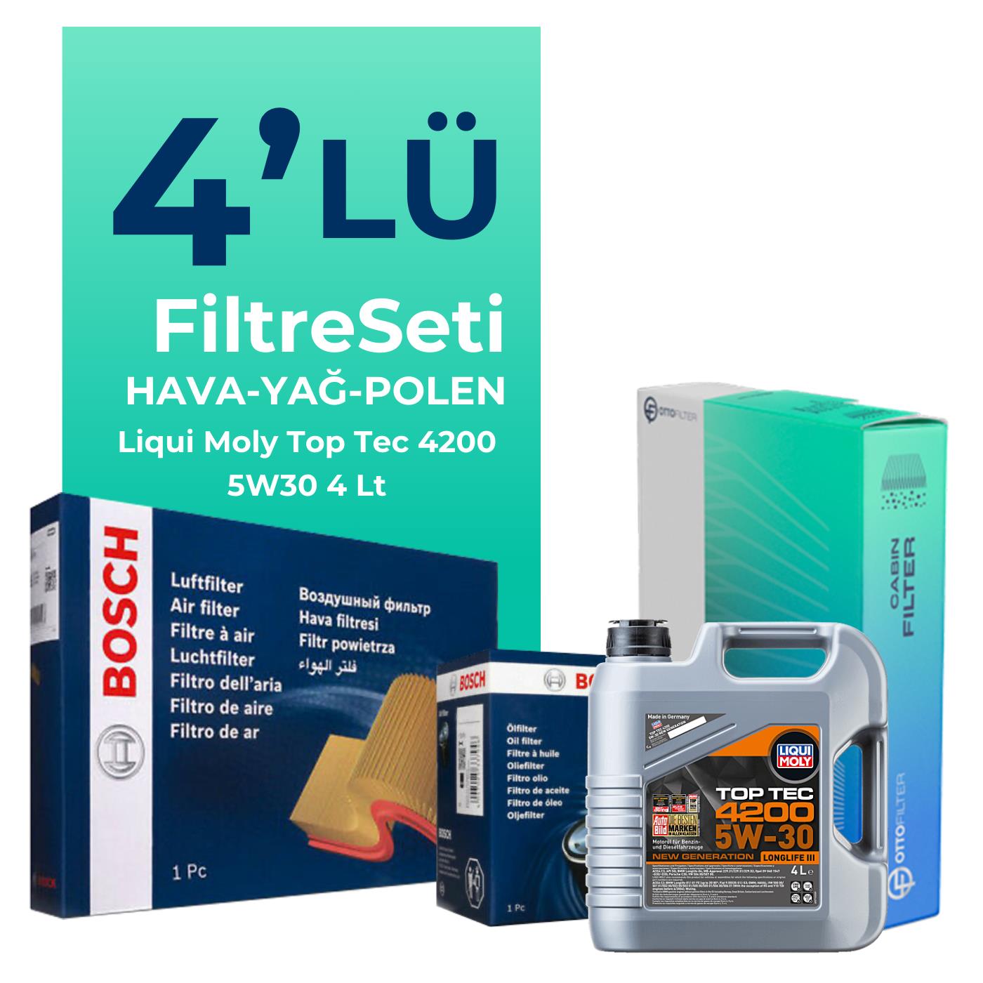 BOSCH Skoda SuperB 1.4 TSi Filtre Bakım Seti Liqui Moly Motor Yağlı (2009-2015) 4 Lü