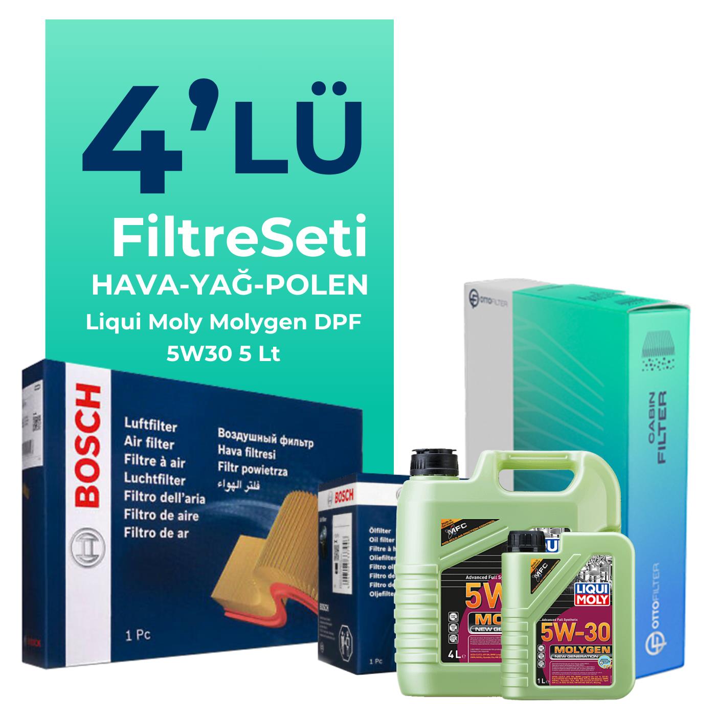 BOSCH Skoda SuperB 1.9 Dizel Filtre Bakım Seti Liqui Moly Motor Yağlı (2001-2009) 4 Lü