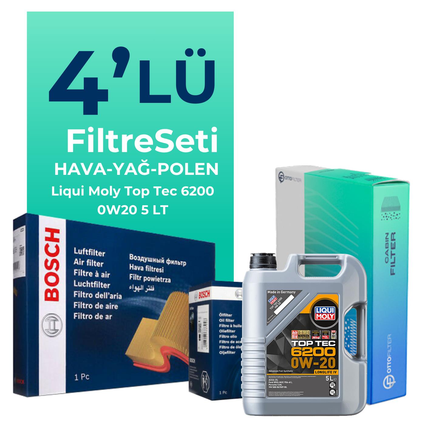 BOSCH Volkswagen Golf 1.5 TSi Filtre Bakım Seti Liqui Moly Motor Yağlı (2020-2024) 4 Lü