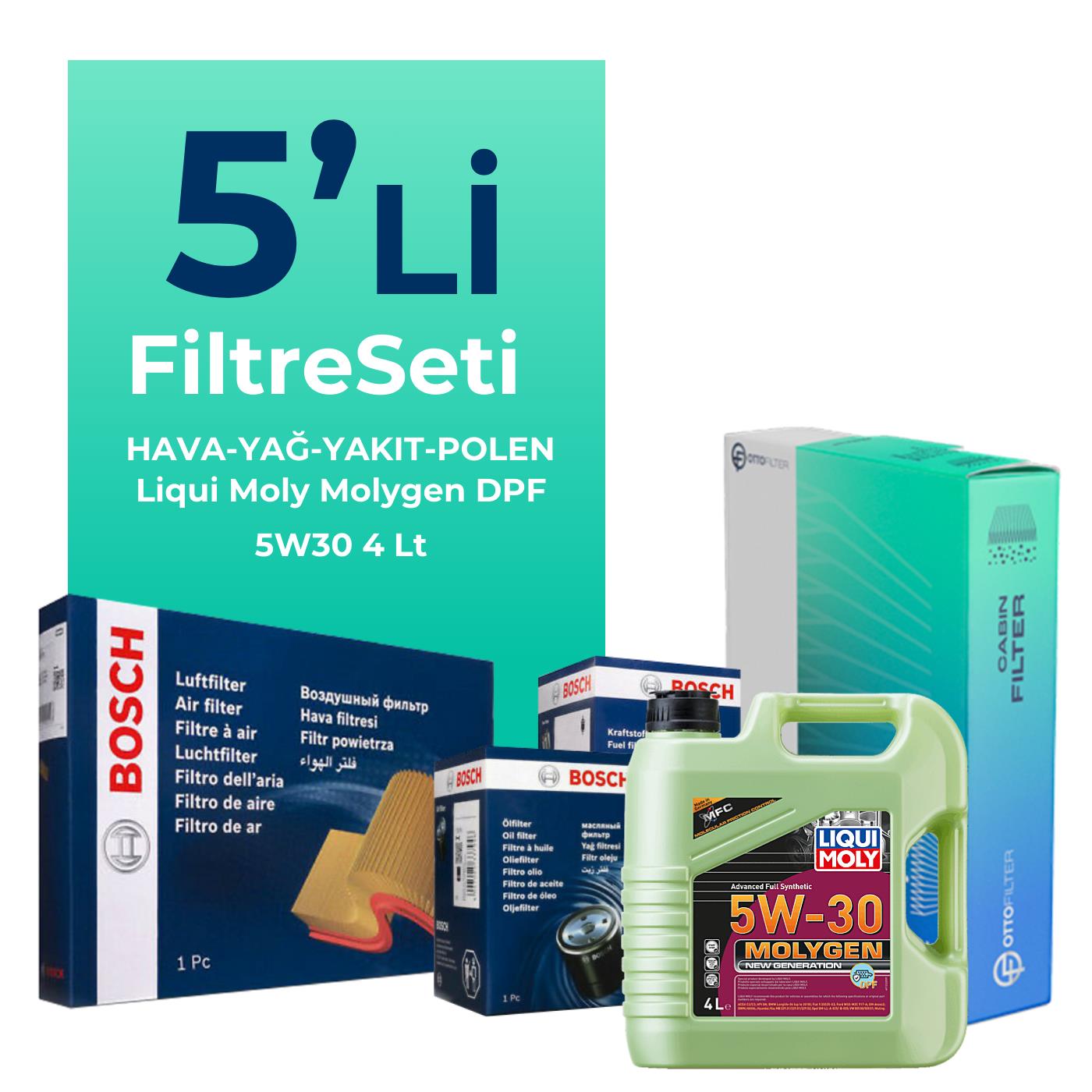 BOSCH Volvo C30 1.6 Dizel Filtre Bakım Seti Liqui Moly Motor Yağlı (2008-2011) 5 Li