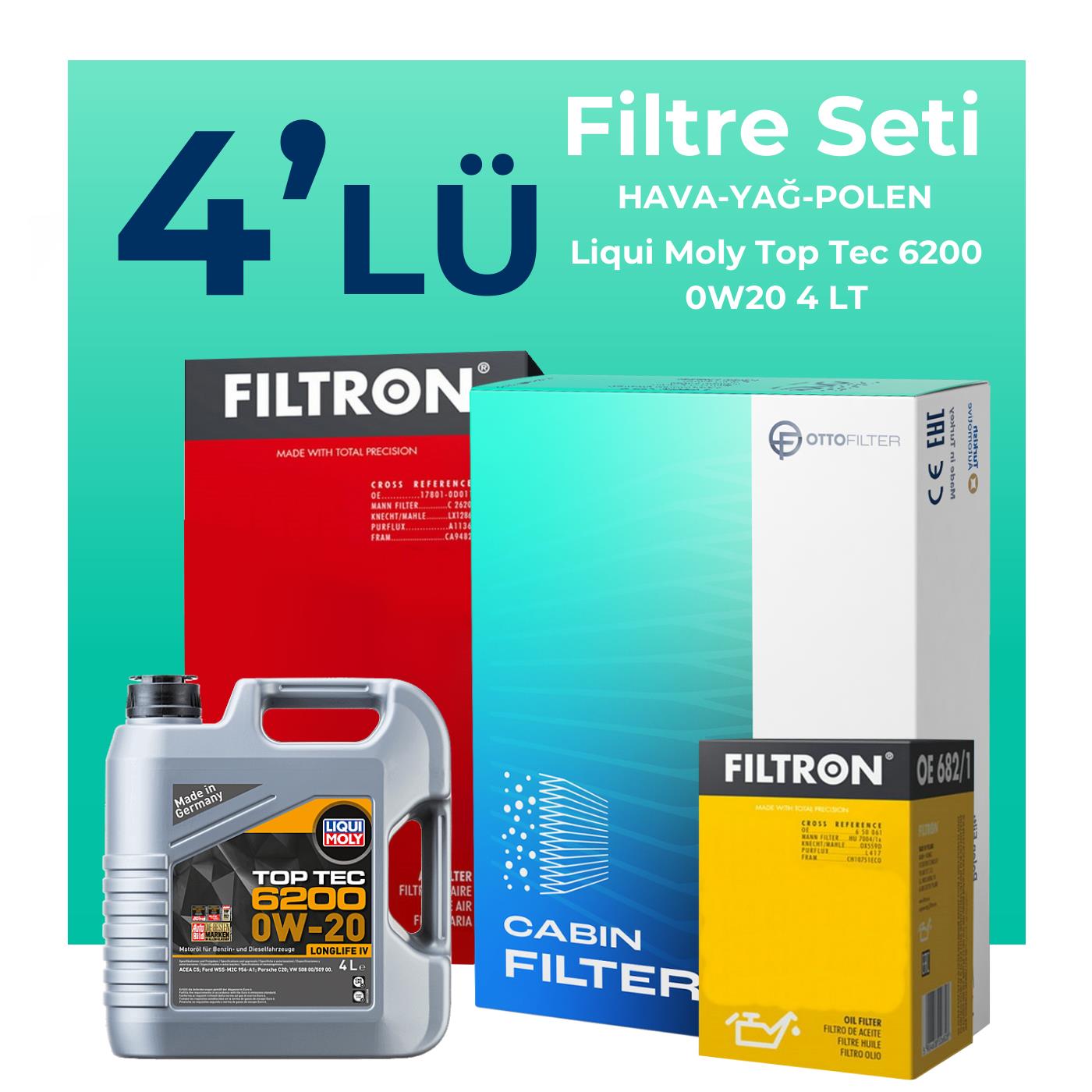 Filtron Audi A3 1.0 Tfsi Filtre Bakım Seti Liqui Moly Motor Yağlı (2016-2019) 4 Lü