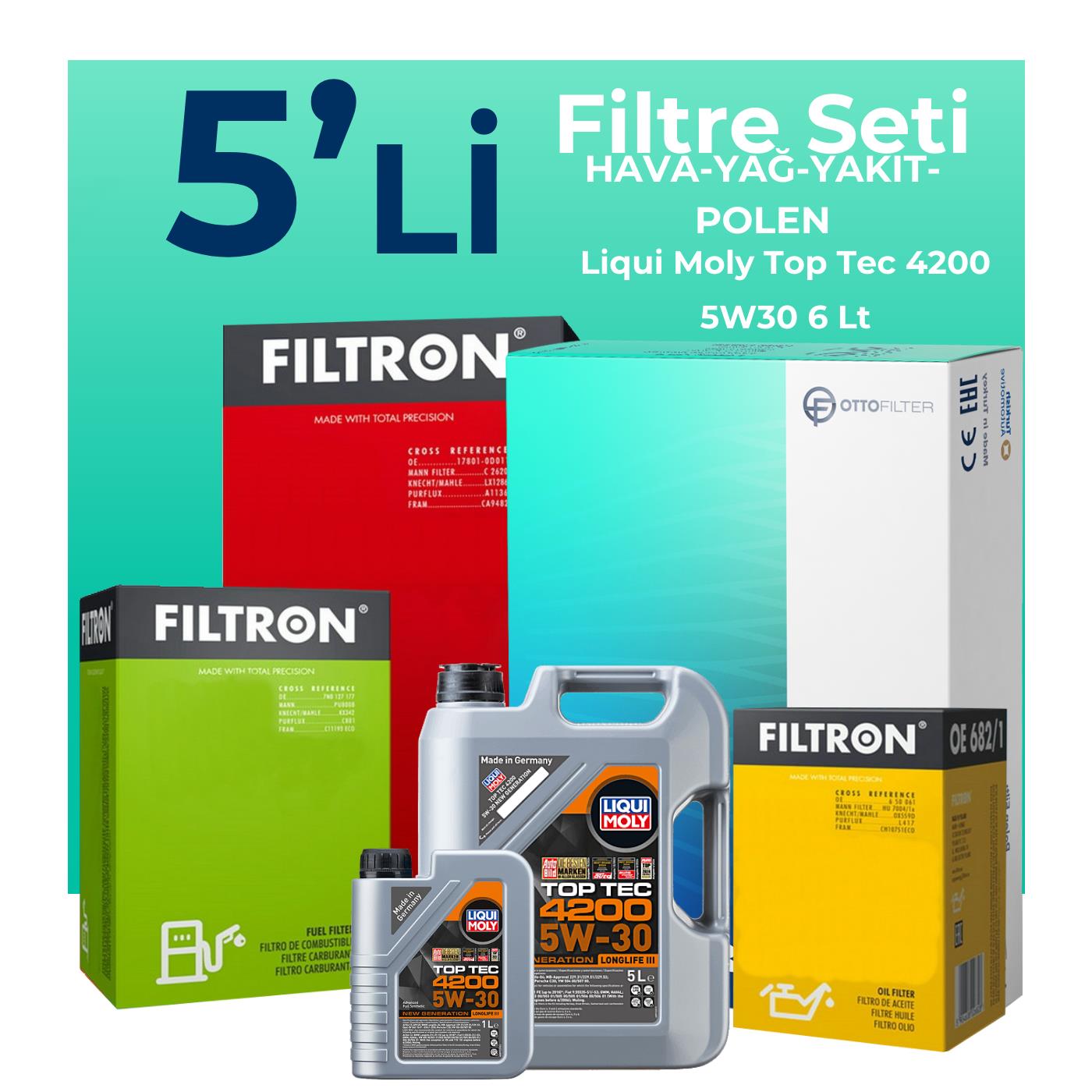 Filtron BMW 5.20 Dizel Filtre Bakım Seti Liqui Moly Motor Yağlı (2007-2010) 5 Li