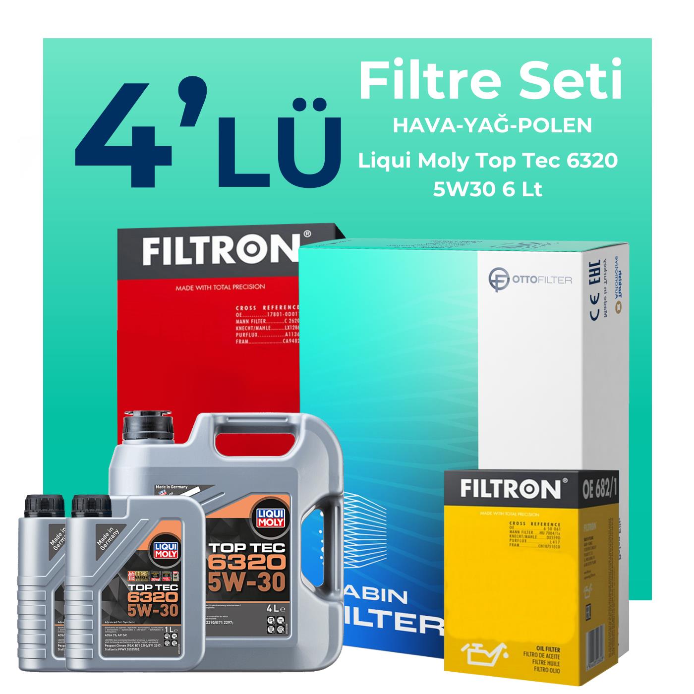 Filtron Citroen Jumpy 1.5 Dizel Filtre Bakım Seti Liqui Moly Motor Yağlı (2017-2024) 4 Lü