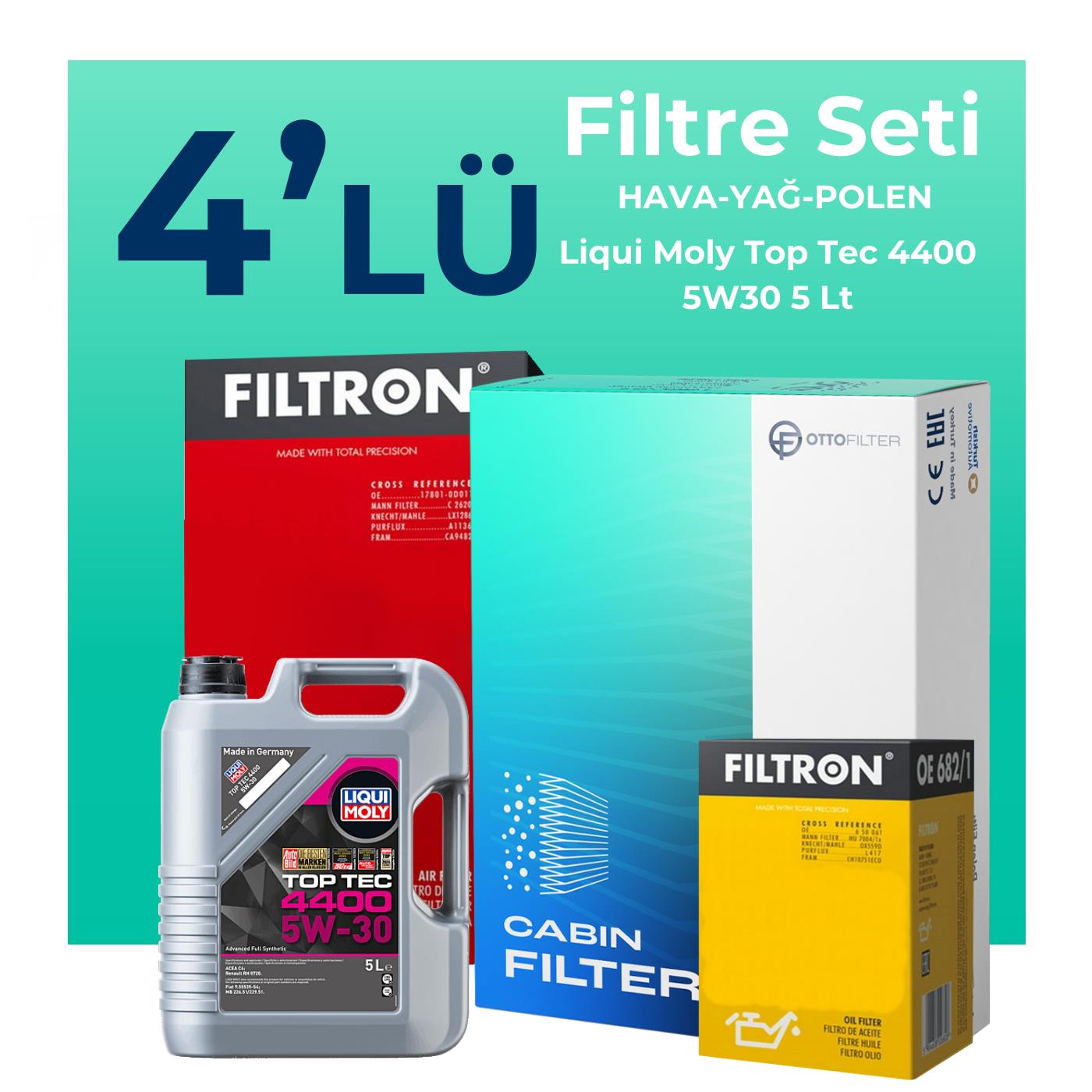 Filtron Dacia Duster 1.5 Dizel Filtre Bakım Seti Liqui Moly Motor Yağlı (2013-2018) 4 Lü