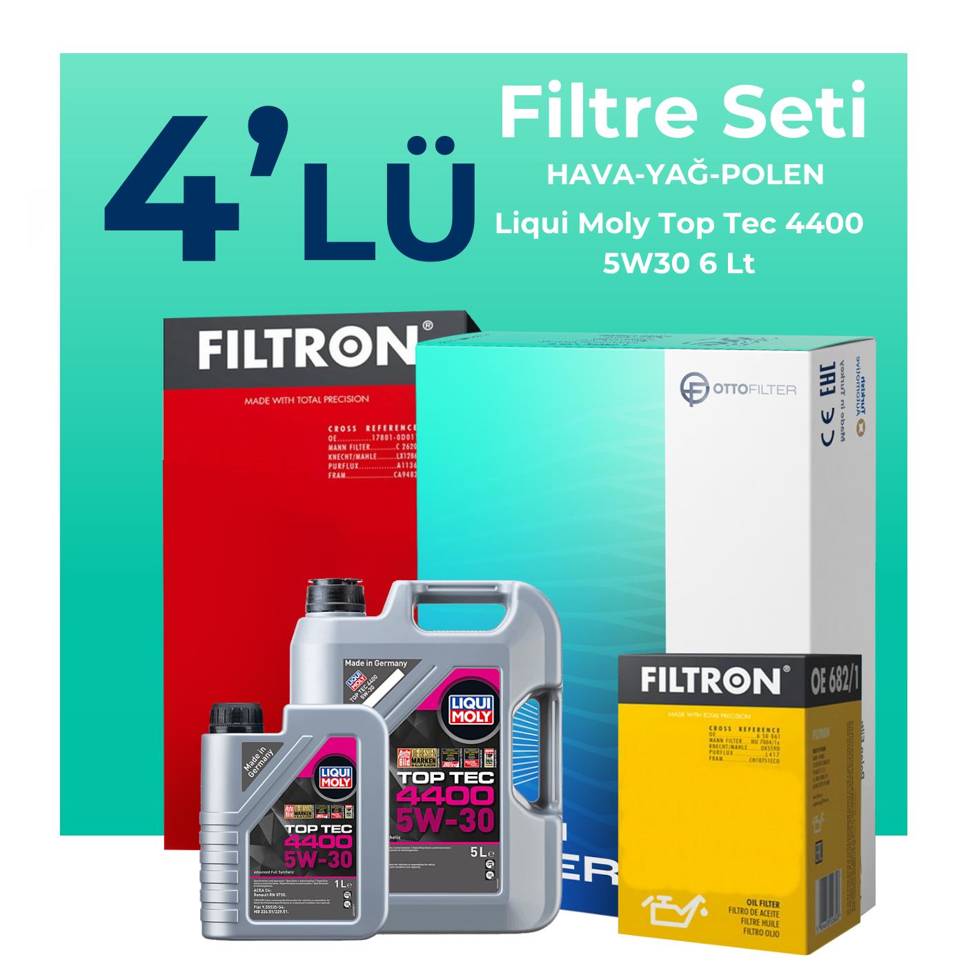 Filtron Dacia Sandero 1.5 BlueDci Dizel Filtre Bakım Seti Liqui Moly Motor Yağlı (2018-2021) 4 Lü