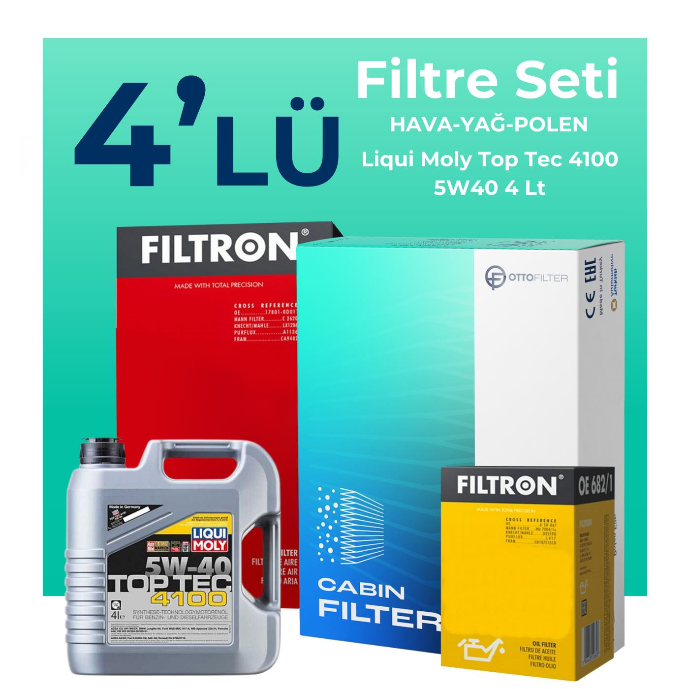 Filtron Fiat Egea 1.4 Benzin Filtre Bakım Seti Liqui Moly Motor Yağlı (2015-2024) 4 Lü