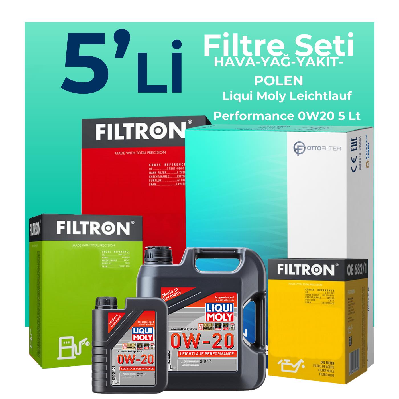 Filtron Fiat Egea 1.6 Dizel Filtre Bakım Seti Liqui Moly Motor Yağlı (2015-2023) 5 Li