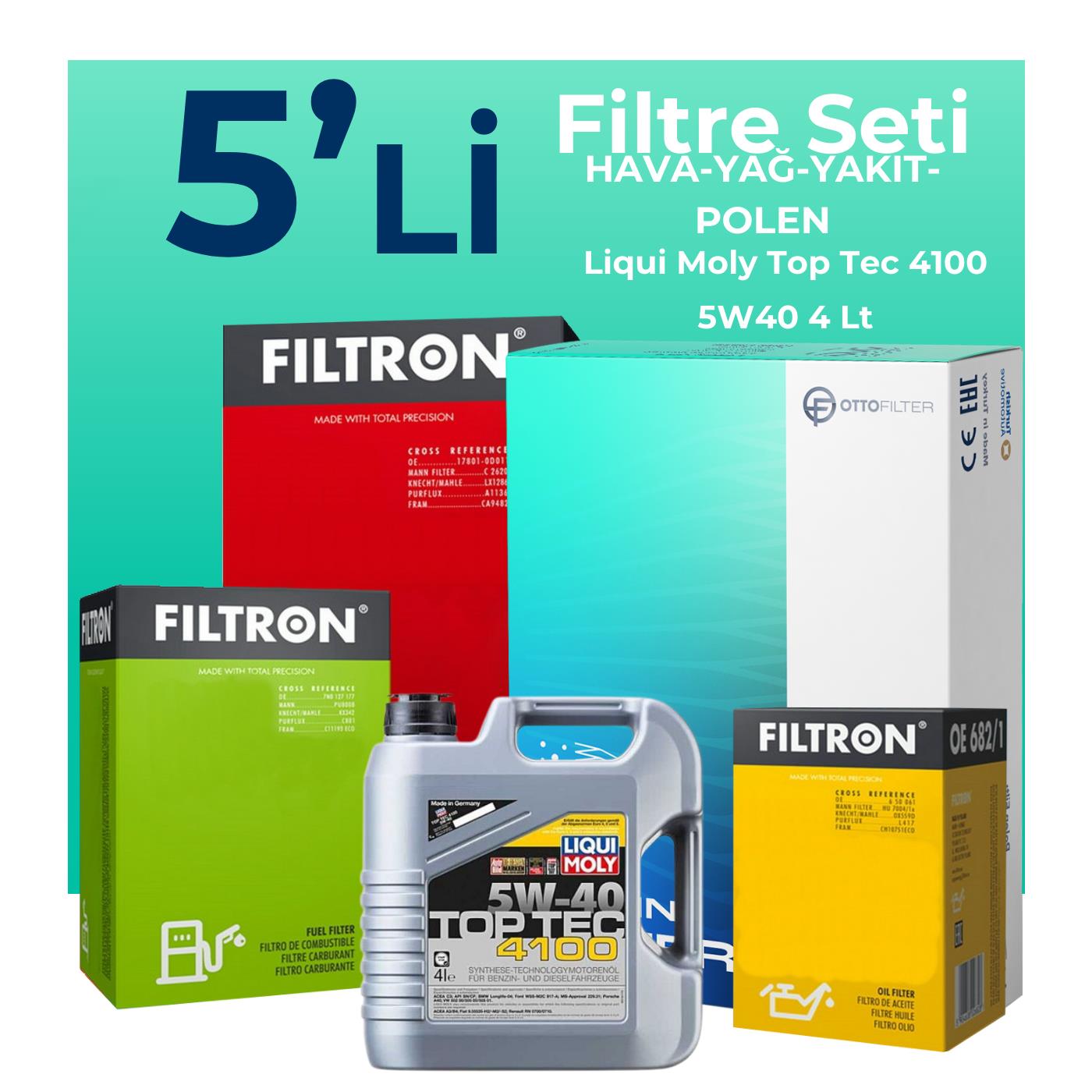 Filtron Fiat Idea 1.3 Dizel Filtre Bakım Seti Liqui Moly Motor Yağlı (2004-2010) 5 Li