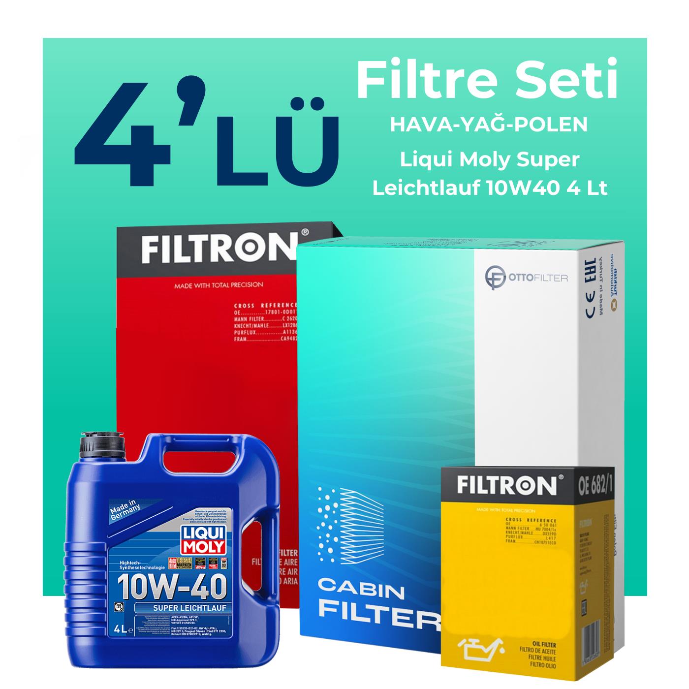 Filtron Fiat Palio 1.4 Benzinli Filtre Bakım Seti Liqui Moly Motor Yağlı (1998-2012) 4 Lü