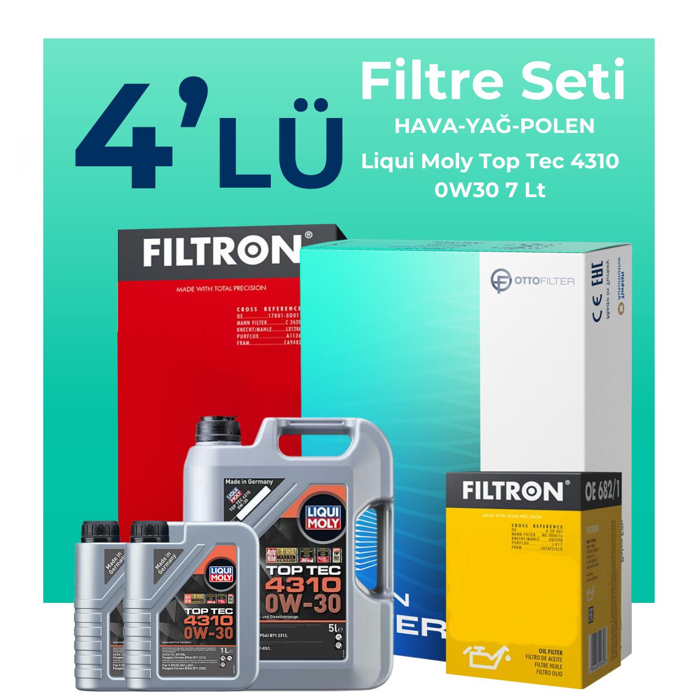 Filtron Ford Connect 1.5 Dizel Filtre Bakım Seti Liqui Moly Motor Yağlı (2013-2019) 4 Lü