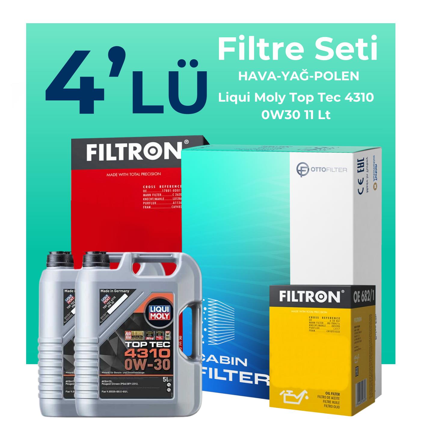 Filtron Ford Transit V363 2.0 Dizel Filtre Bakım Seti Liqui Moly Motor Yağlı (2014-2024) 4 Lü