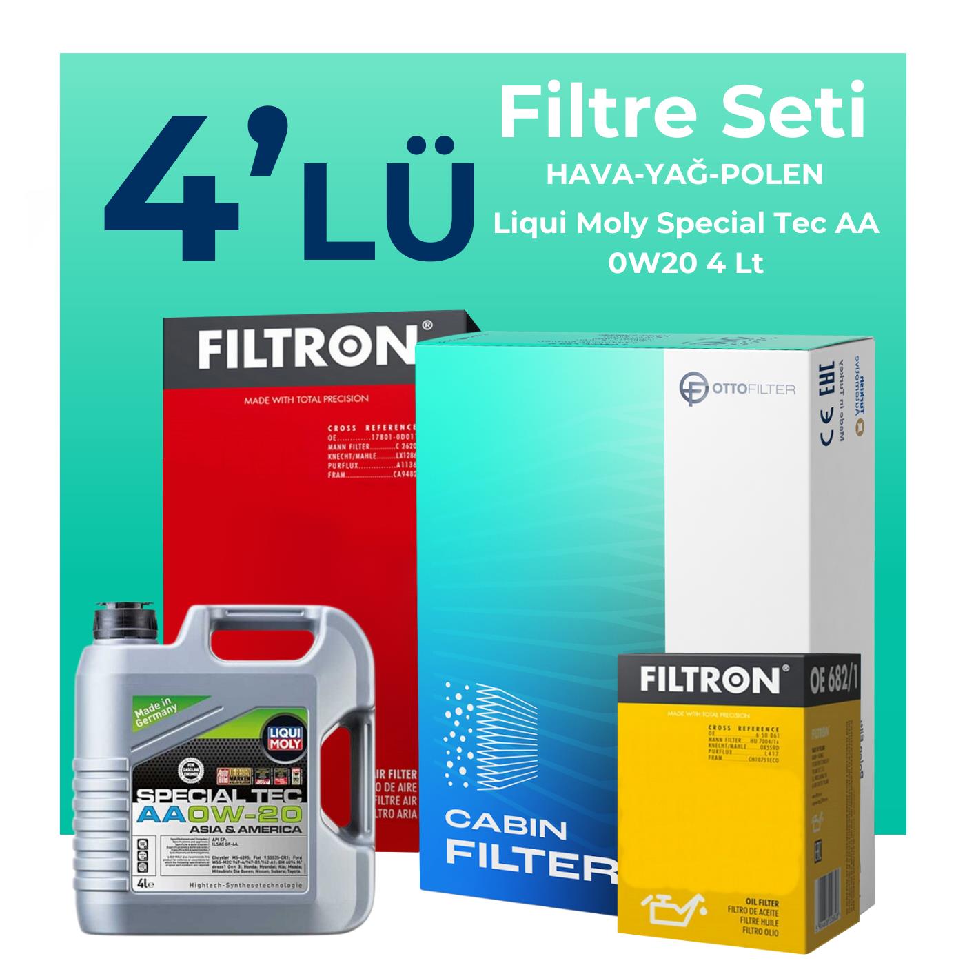 Filtron Hyundai Bayon 1.4 Benzinli Filtre Bakım Seti Liqui Moly Motor Yağlı (2021-2023) 4 Lü