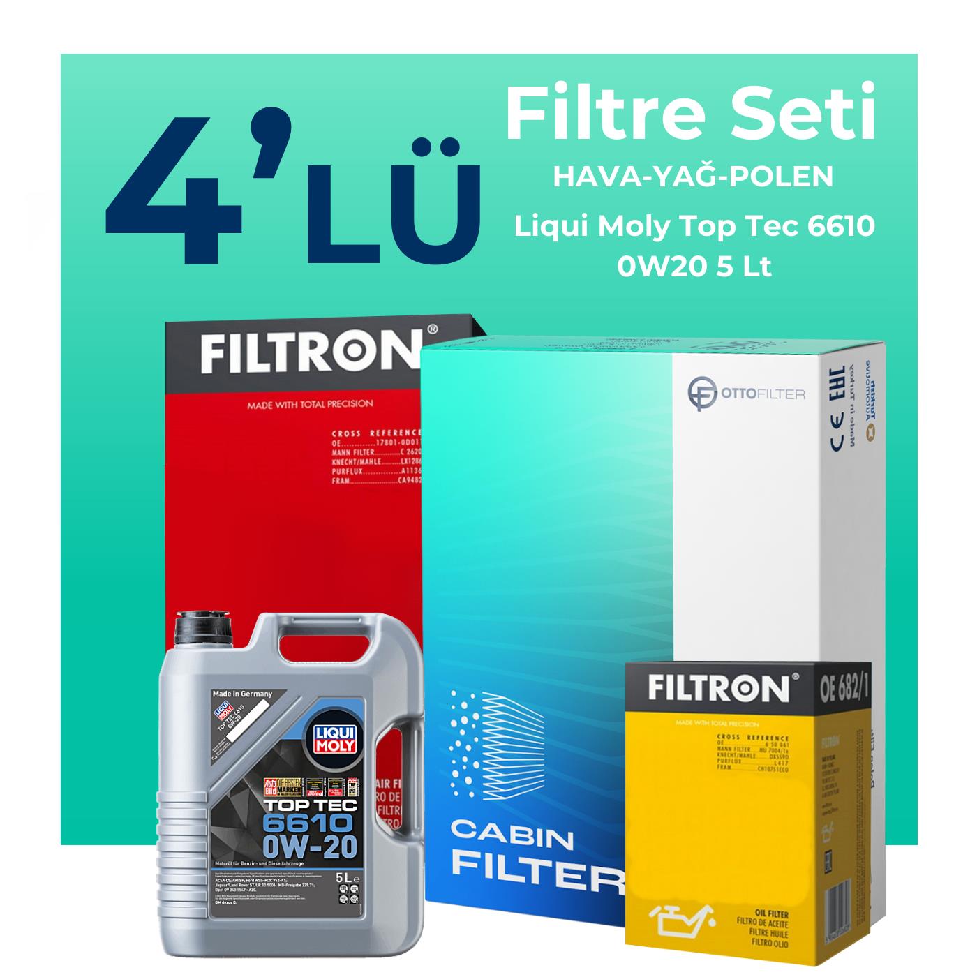 Filtron Mercedes GLB200 Benzin Filtre Bakım Seti Liqui Moly Motor Yağlı (2020-2025) 4 Lü