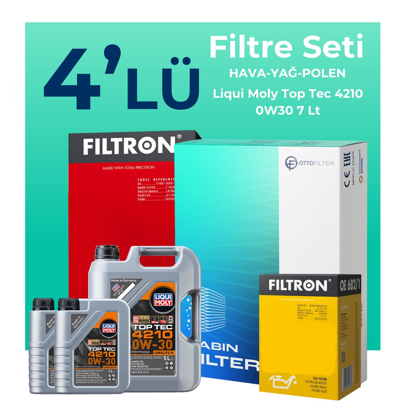 Filtron Mercedes GLC250 Benzin Filtre Bakım Seti Liqui Moly Motor Yağlı (2015-2019) 4 Lü