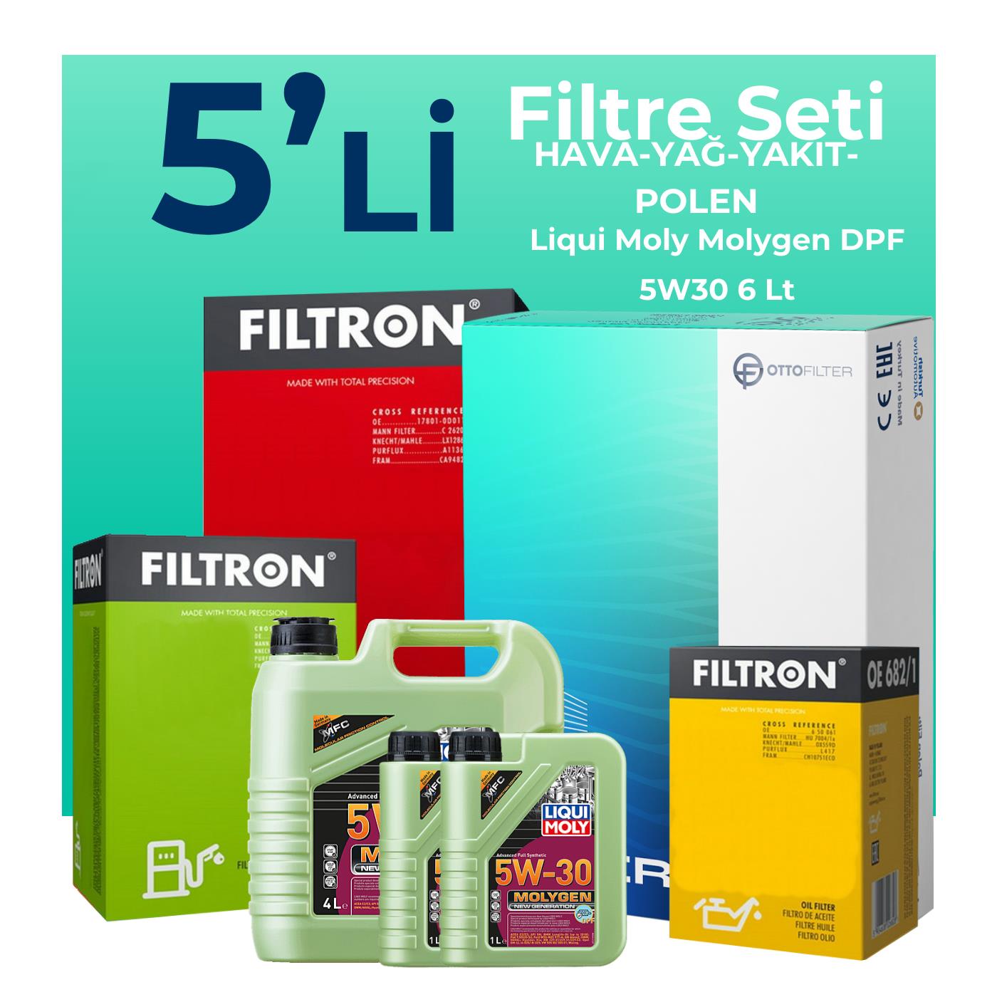Filtron Opel Antara 2.0 Dizel Filtre Bakım Seti Liqui Moly Motor Yağlı (2006-2011) 5 Li