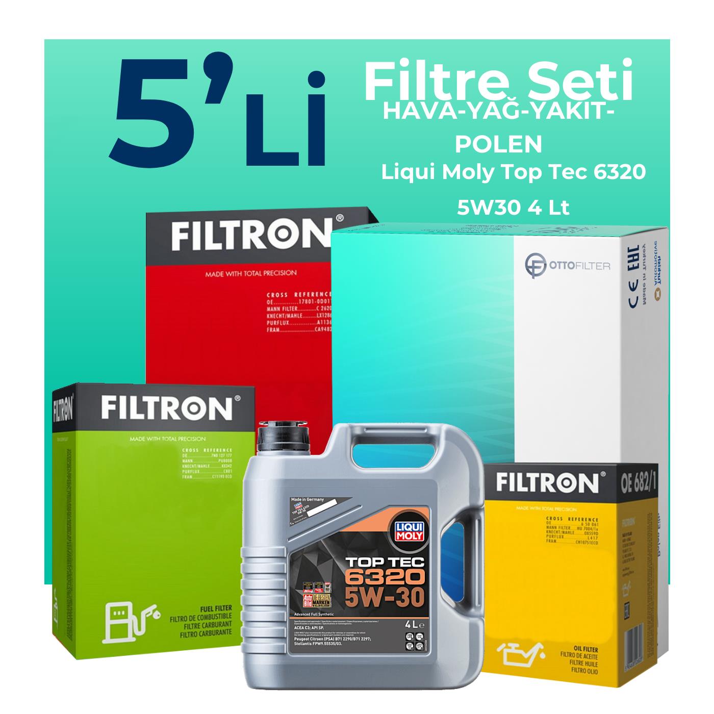 Filtron Opel Combo 1.5 Dizel Filtre Bakım Seti Liqui Moly Motor Yağlı (2018-2025) 5 Li