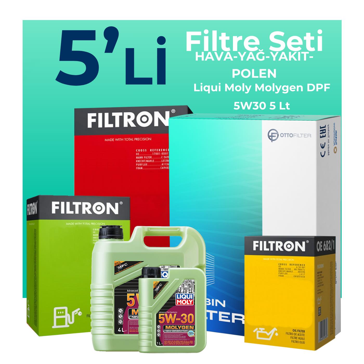 Filtron Opel Zafira 1.6 Dizel Filtre Bakım Seti Liqui Moly Motor Yağlı (2013-2019) 5 Li