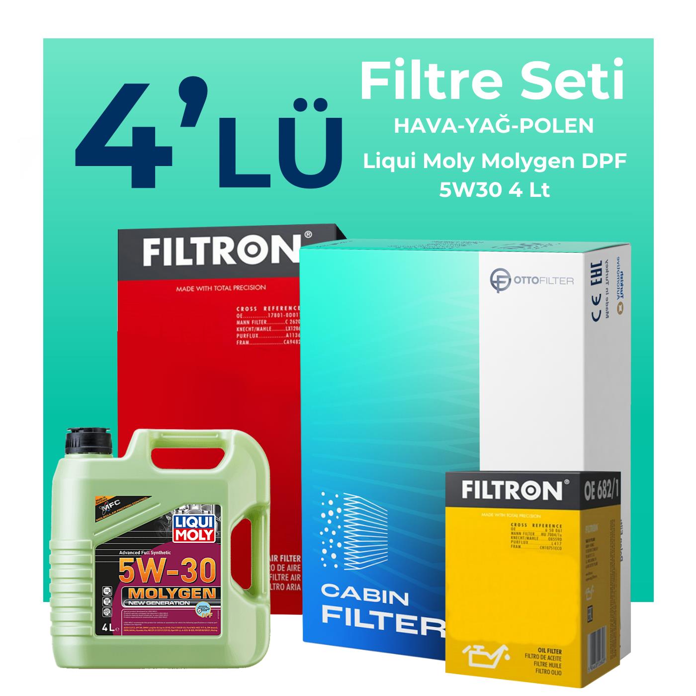 Filtron Peugeot 307 1.4 Dizel Filtre Bakım Seti Liqui Moly Motor Yağlı (2002-2006) 4 Lü