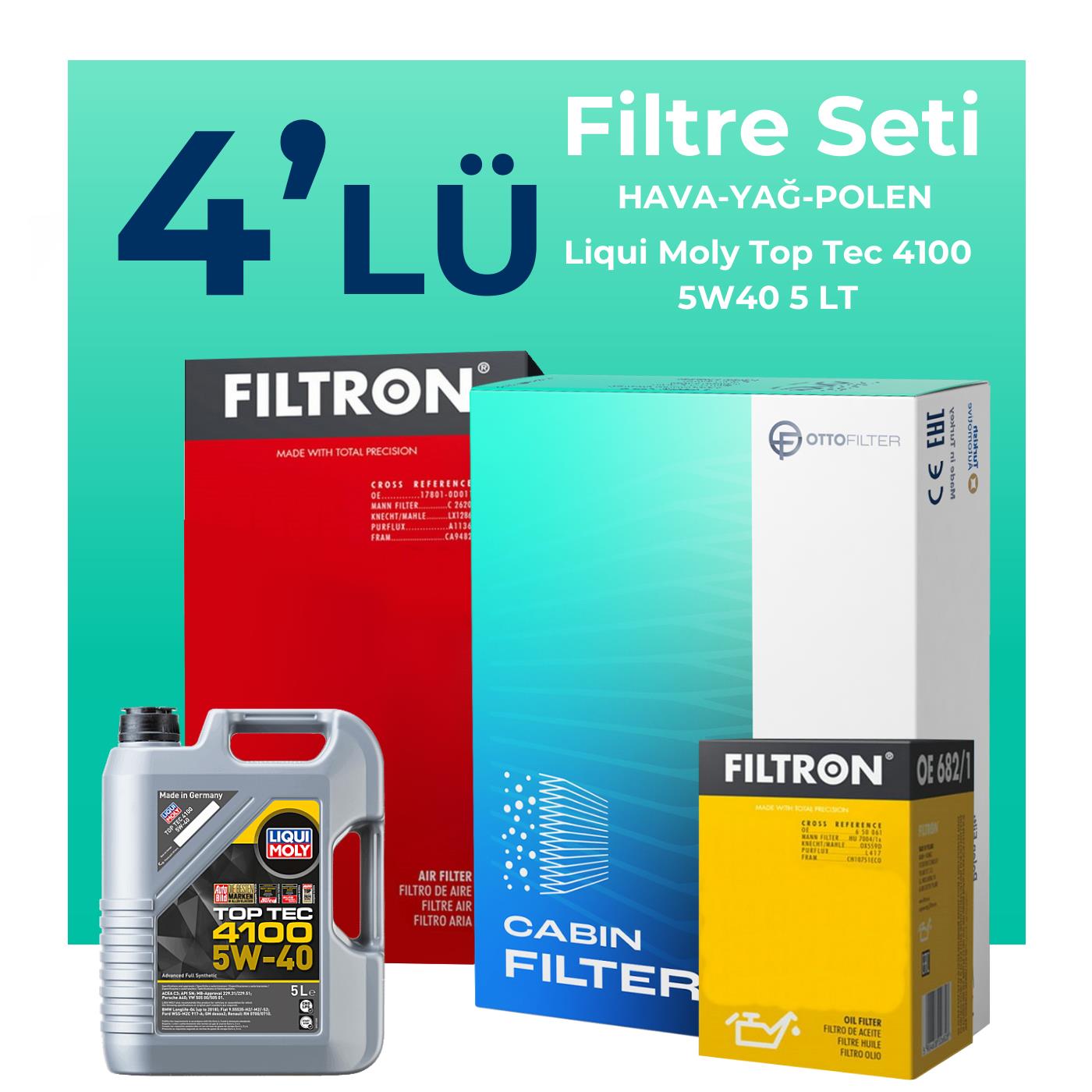 Filtron Renault Modus 1.6 Benzin Filtre Bakım Seti Liqui Moly Motor Yağlı (2004-2009) 4 Lü