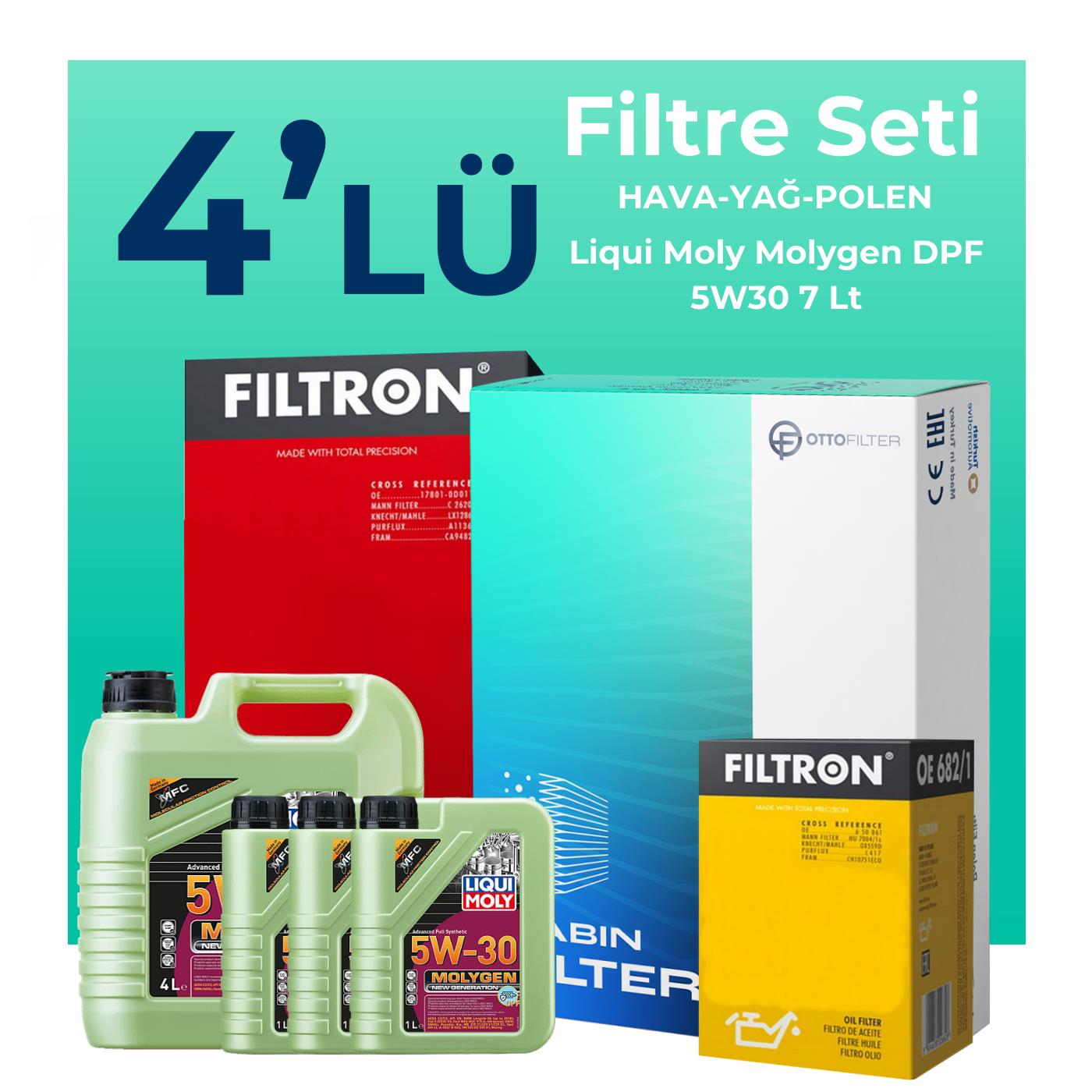 Filtron Toyota Hilux 3.0 Filtre Bakım Seti Liqui Moly Motor Yağlı (2006-2015) 4 Lü