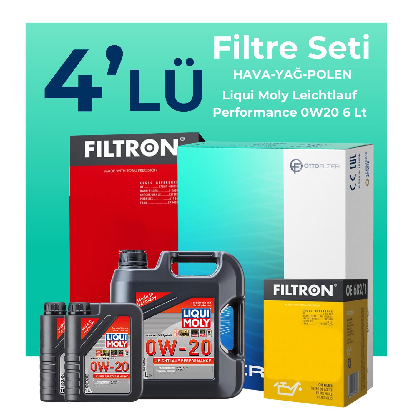 Filtron Volvo S90 2.0 Dizel B5 Filtre Bakım Seti Liqui Moly Motor Yağlı (2020-2024) 4 Lü