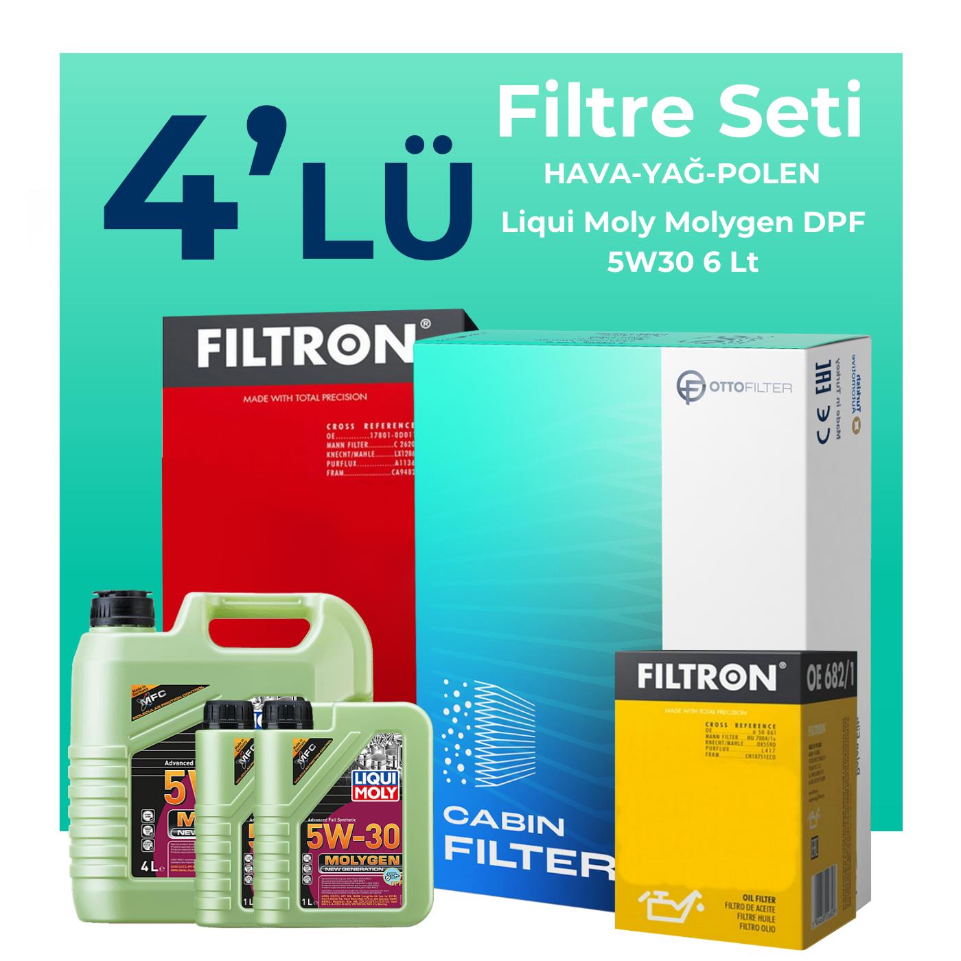 Filtron Volvo XC60 2.0 Benzin Filtre Bakım Seti Liqui Moly Motor Yağlı (2010-2012) 4 Lü