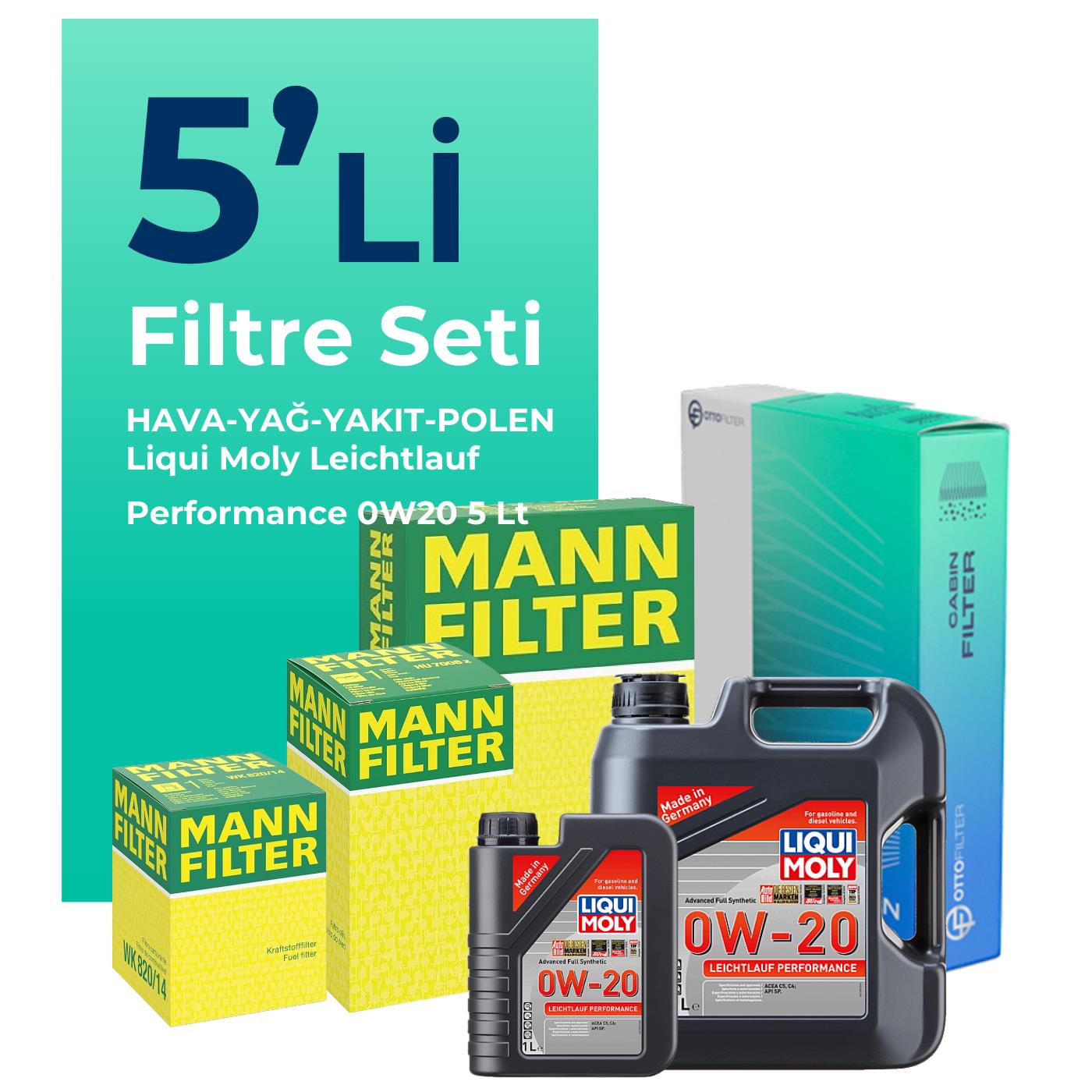 Mann Alfa Romeo Tonale 1.6 Dizel Filtre Bakım Seti Liqui Moly Motor Yağlı (2022-2024) 5 Li