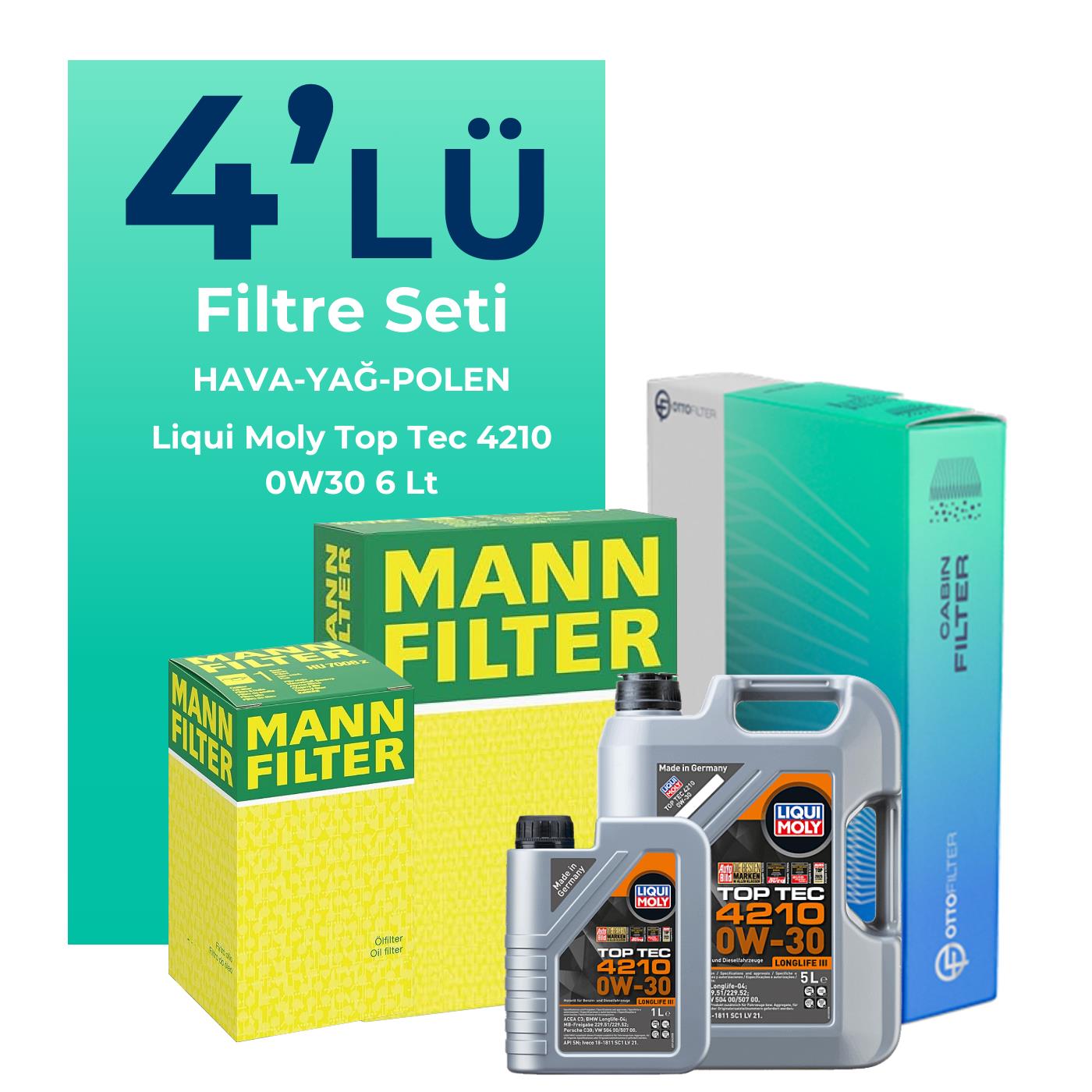 MANN Audi A4 40 TDi Filtre Bakım Seti Liqui Moly Motor Yağlı (2020-2024) 4 Lü