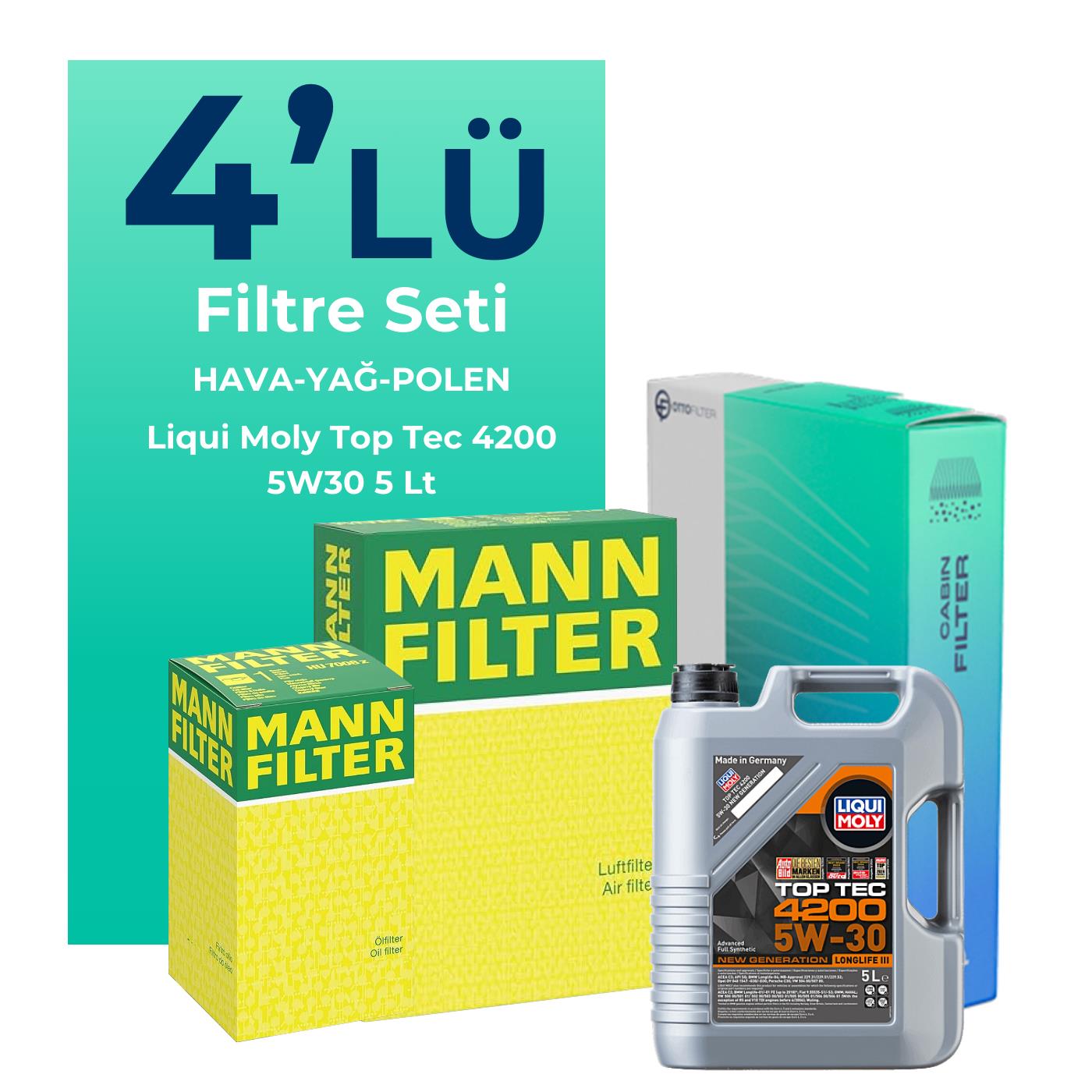 MANN Audi Q5 2.0 Dizel 170 HP Filtre Bakım Seti Liqui Moly Motor Yağlı (2008-2013) 4 Lü