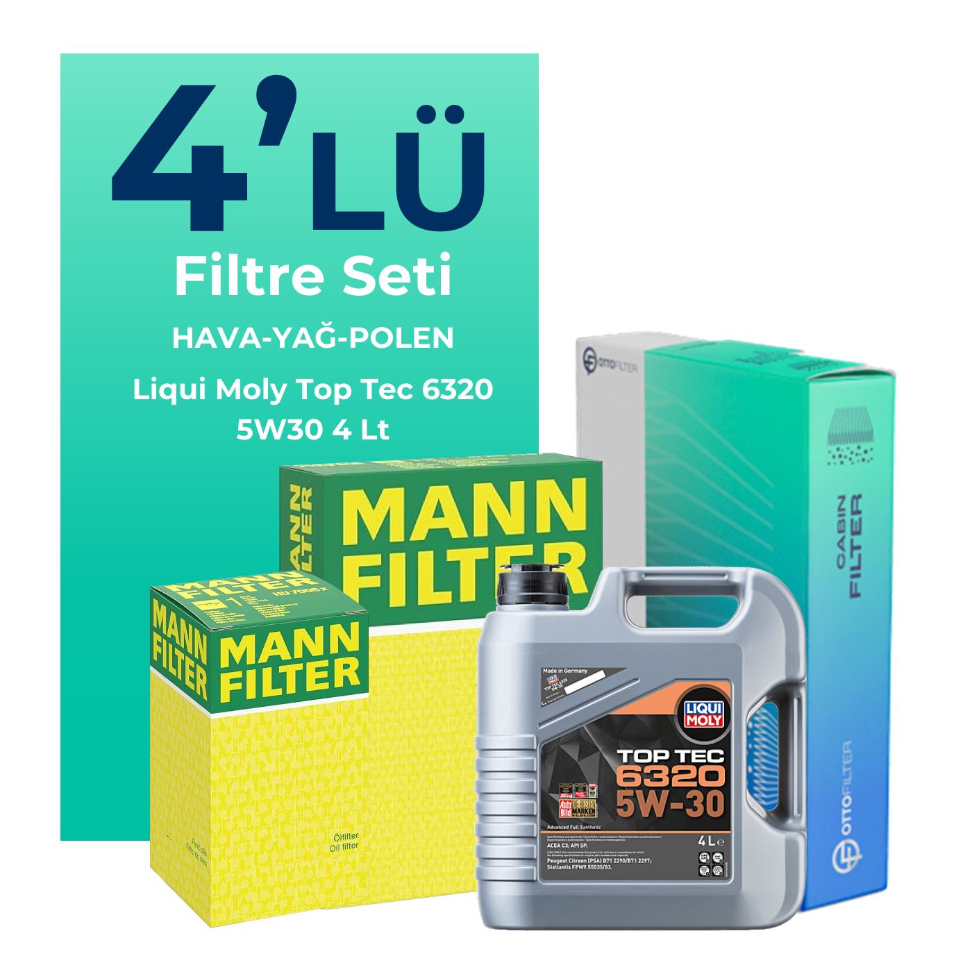 MANN Citroen DS3 1.2 Benzinli Filtre Bakım Seti Liqui Moly Motor Yağlı (2010-2016) 4 Lü