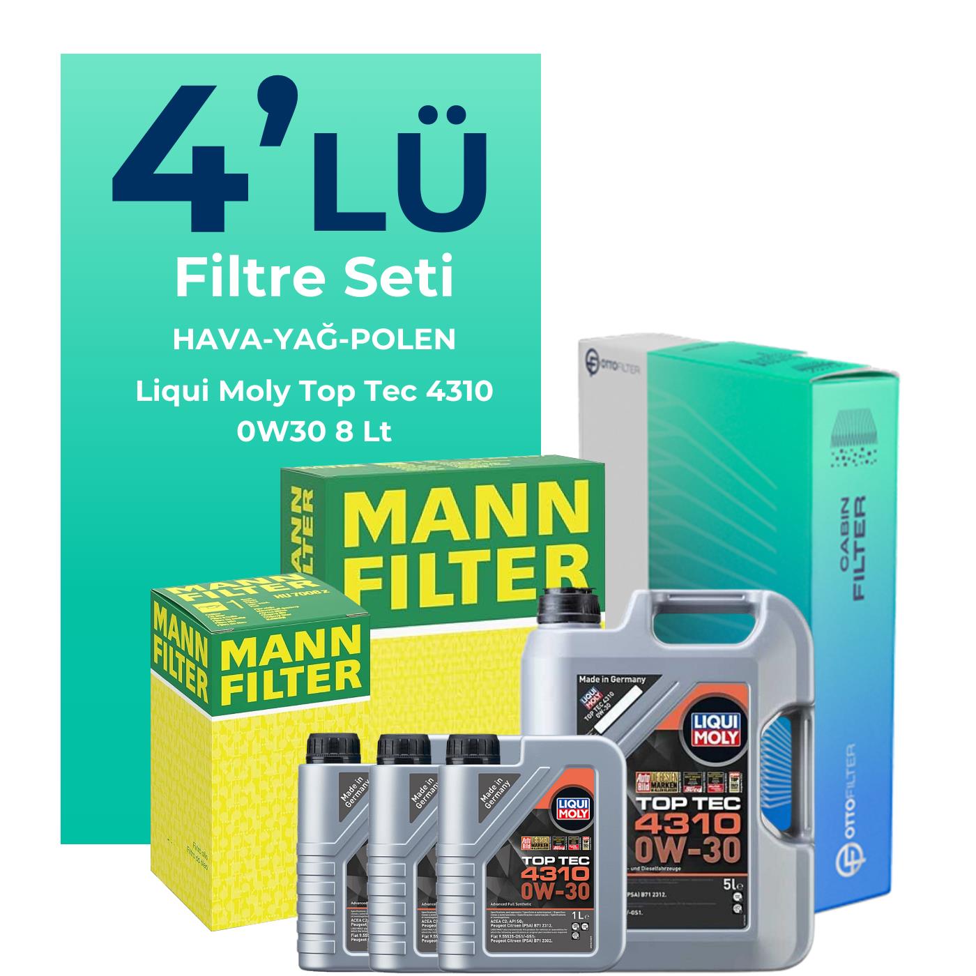 MANN Citroen Jumper 2.2 BlueHDi Dizel Filtre Bakım Seti Liqui Moly Motor Yağlı (2019-2024) 4 Lü