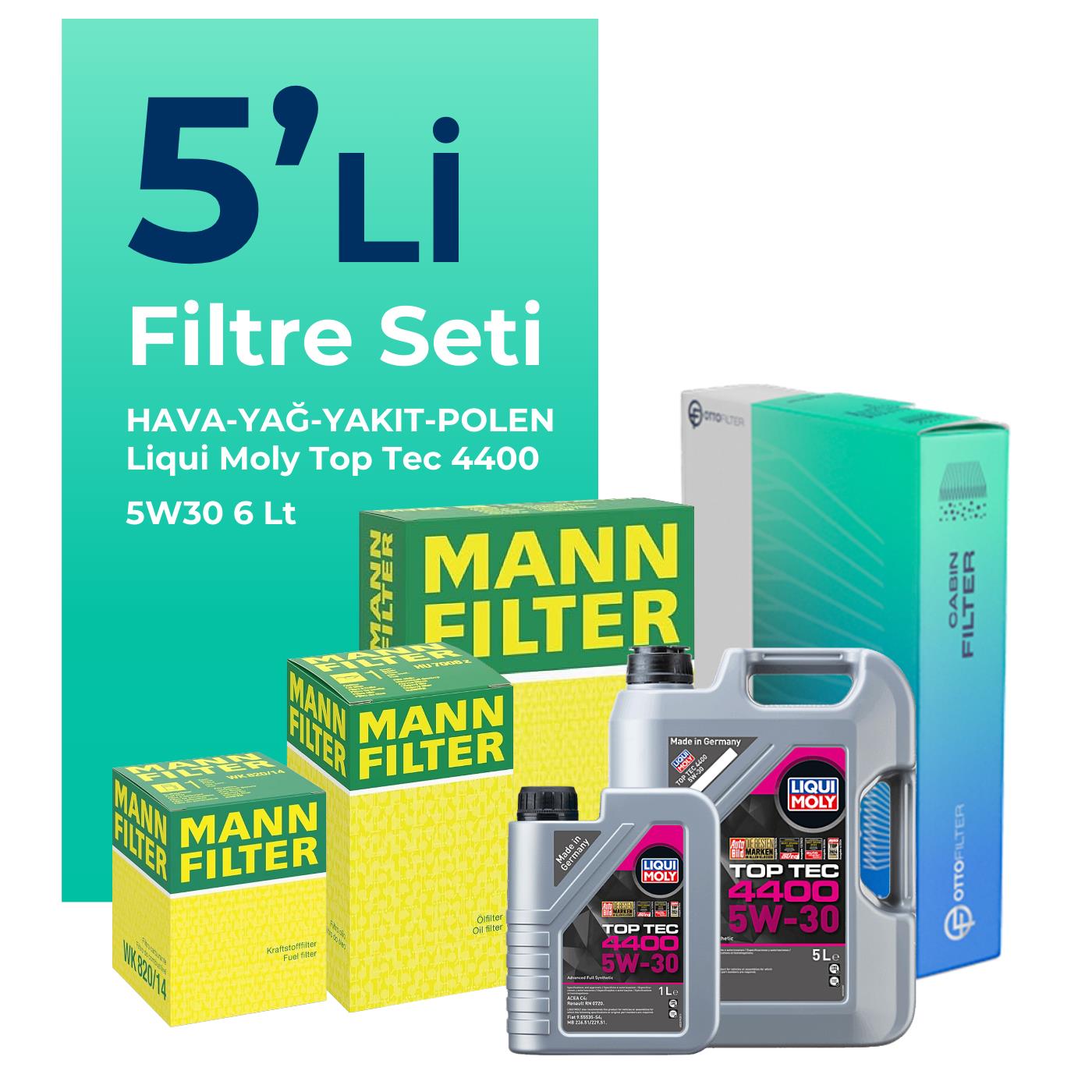 Mann Dacia Sandero 1.5 BlueDci Dizel Filtre Bakım Seti Liqui Moly Motor Yağlı (2018-2021) 5 Li