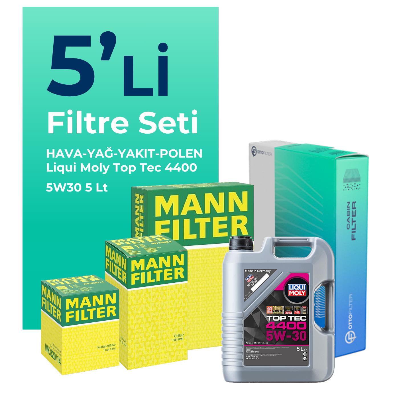 MANN Dacia Sandero 1.5 Dizel Filtre Bakım Seti Liqui Moly Motor Yağlı (2010-2012) 5 Li