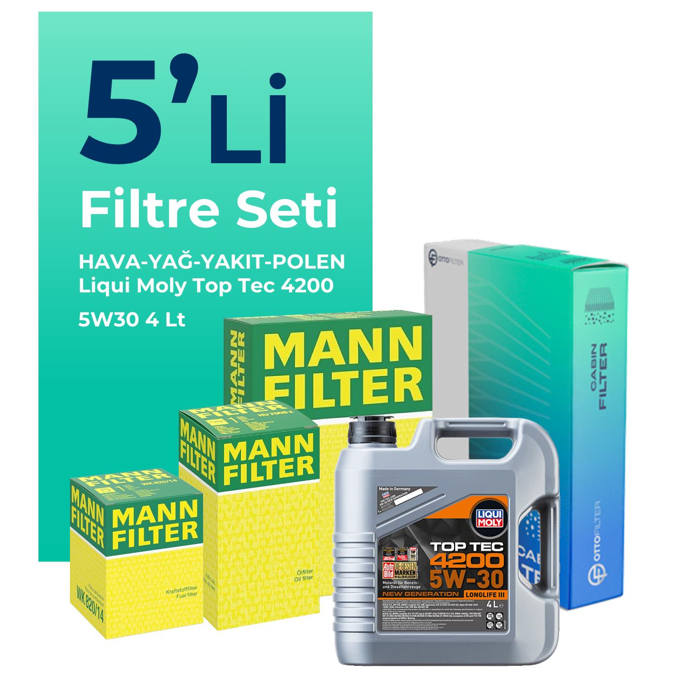 MANN Fiat Fiorino 1.3 Dizel Filtre Bakım Seti Liqui Moly Motor Yağlı EURO 4 (2007-2016) 5 Li