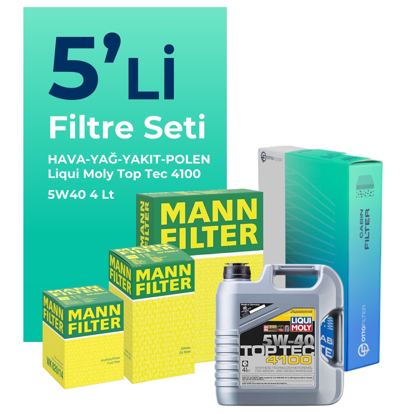 MANN Fiat Idea 1.3 Dizel Filtre Bakım Seti Liqui Moly Motor Yağlı (2004-2010) 5 Li