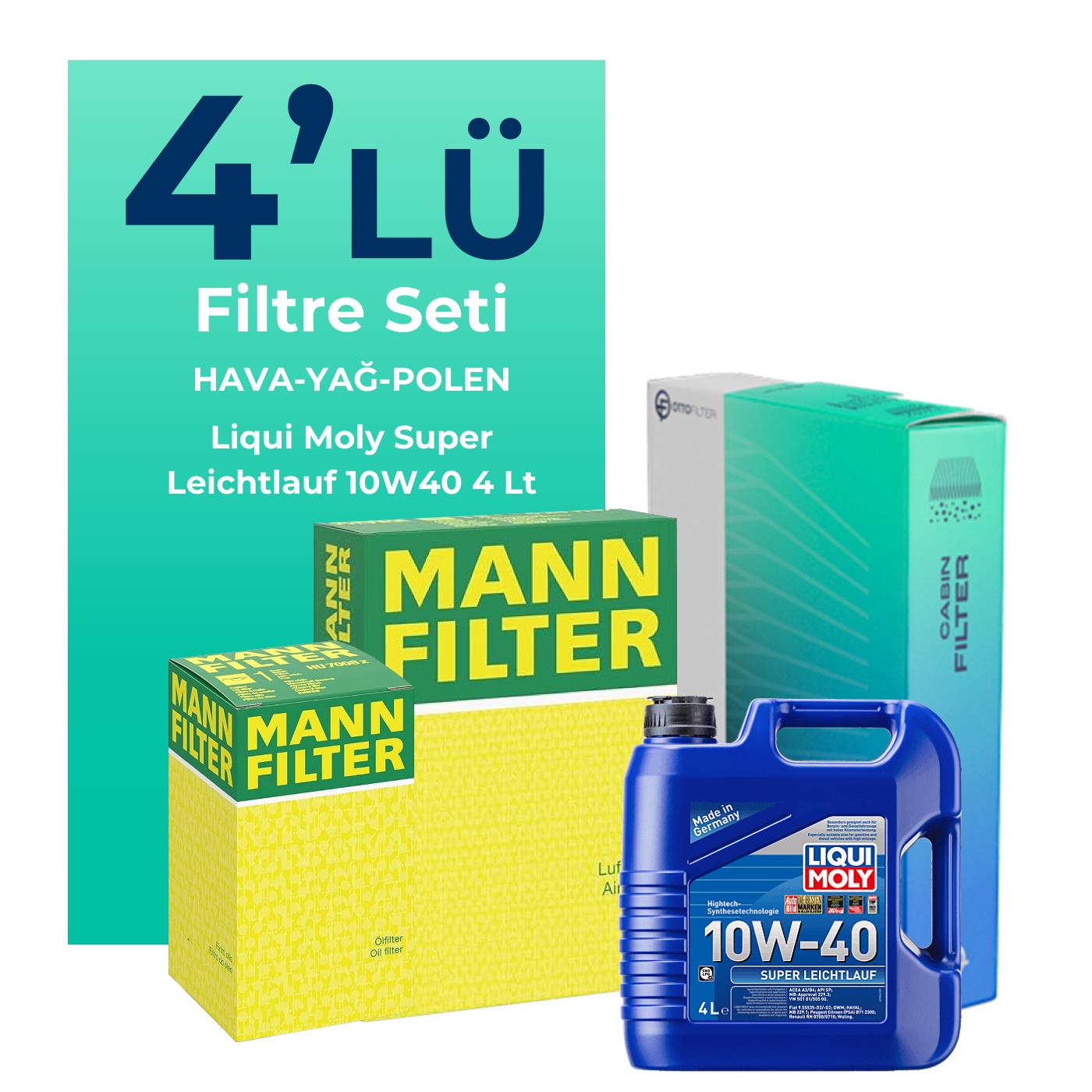 MANN Fiat Punto 1.2 Benzinli Filtre Bakım Seti Liqui Moly Motor Yağlı (2005-2011) 4 Lü