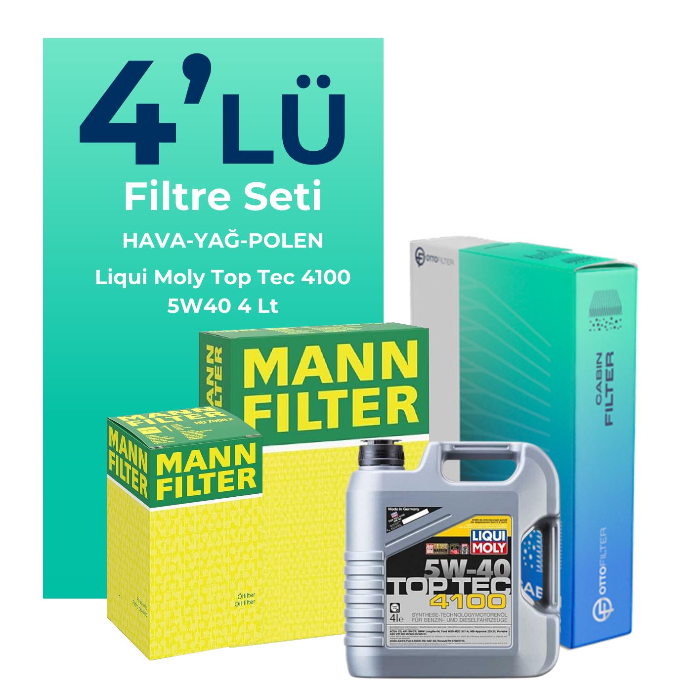 MANN Fiat Punto 1.4 Benzinli Filtre Bakım Seti Liqui Moly Motor Yağlı (2012-2017) 4 Lü