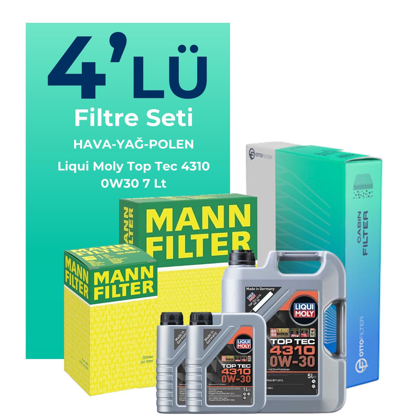 MANN Ford Connect 1.5 Dizel Filtre Bakım Seti Liqui Moly Motor Yağlı (2013-2019) 4 Lü