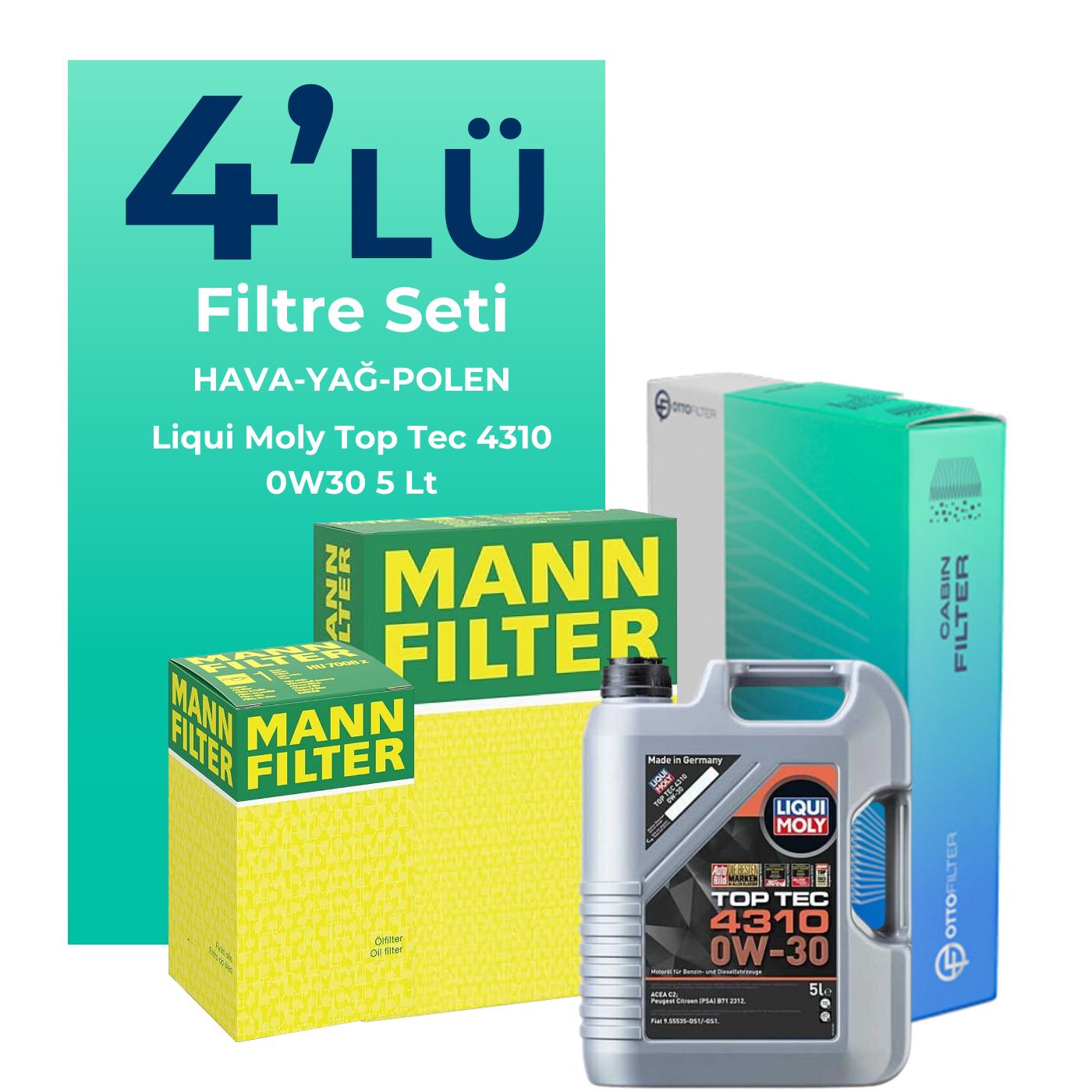 MANN Ford Fiesta 1.5 Dizel Filtre Bakım Seti Liqui Moly Motor Yağlı (2017-2020) 4 Lü