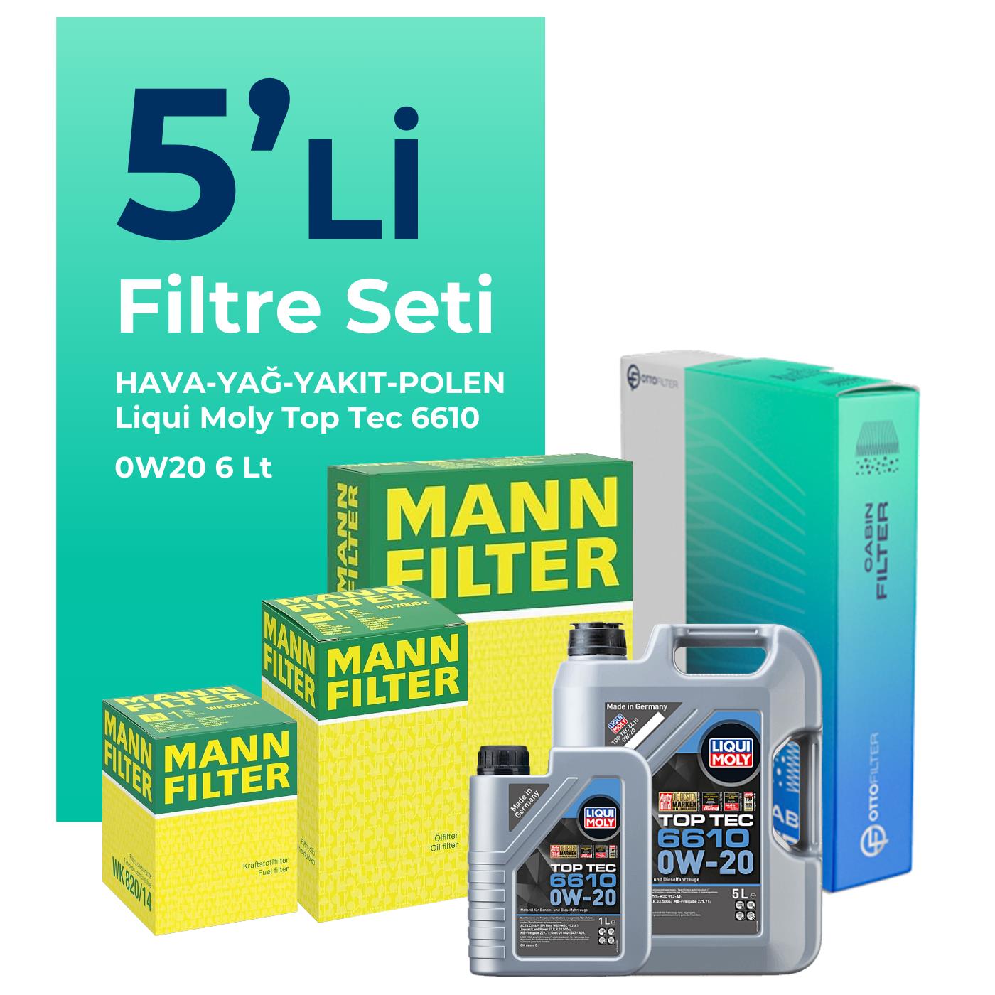 MANN Ford Focus 1.5 Dizel Otomatik Filtre Bakım Seti Liqui Moly Motor Yağlı (2018-2024) 5 Li