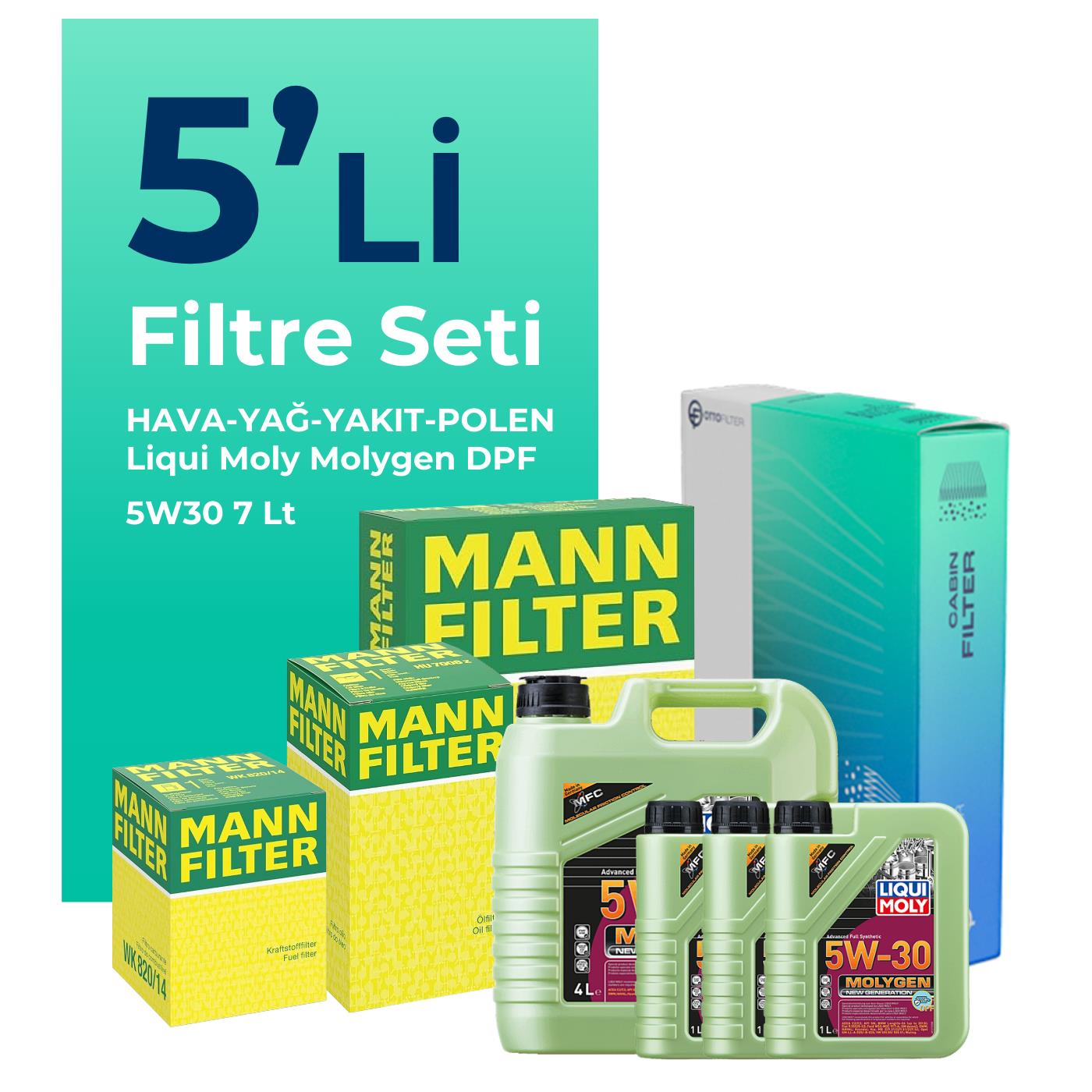 MANN Ford Tourneo Custom 2.2 Dizel Filtre Bakım Seti Liqui Moly Motor Yağlı (2012-2019) 5 Li