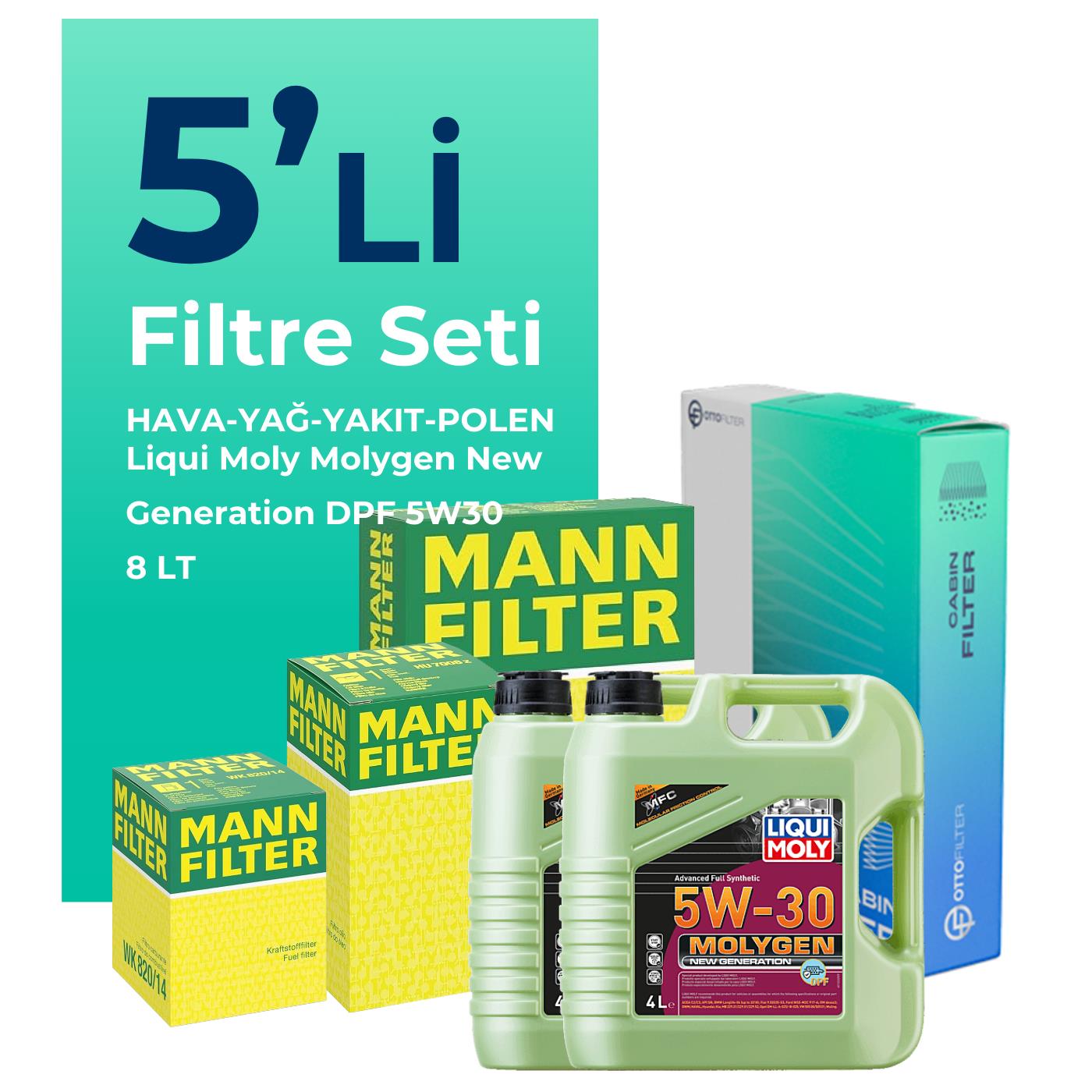 MANN Ford Transit V347 2.4 Dizel Filtre Bakım Seti Liqui Moly Motor Yağlı (2006-2013) 5 Li