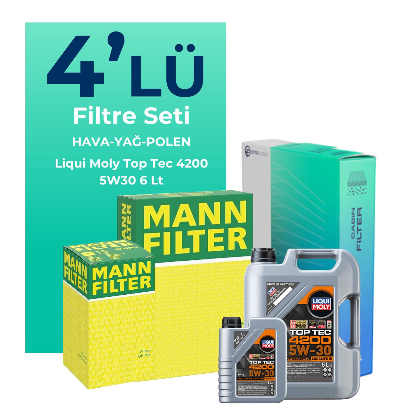 MANN Mercedes C180 Kompresör 1.8 Benzin Filtre Bakım Seti Liqui Moly Motor Yağlı (2008-2014) 4 Lü
