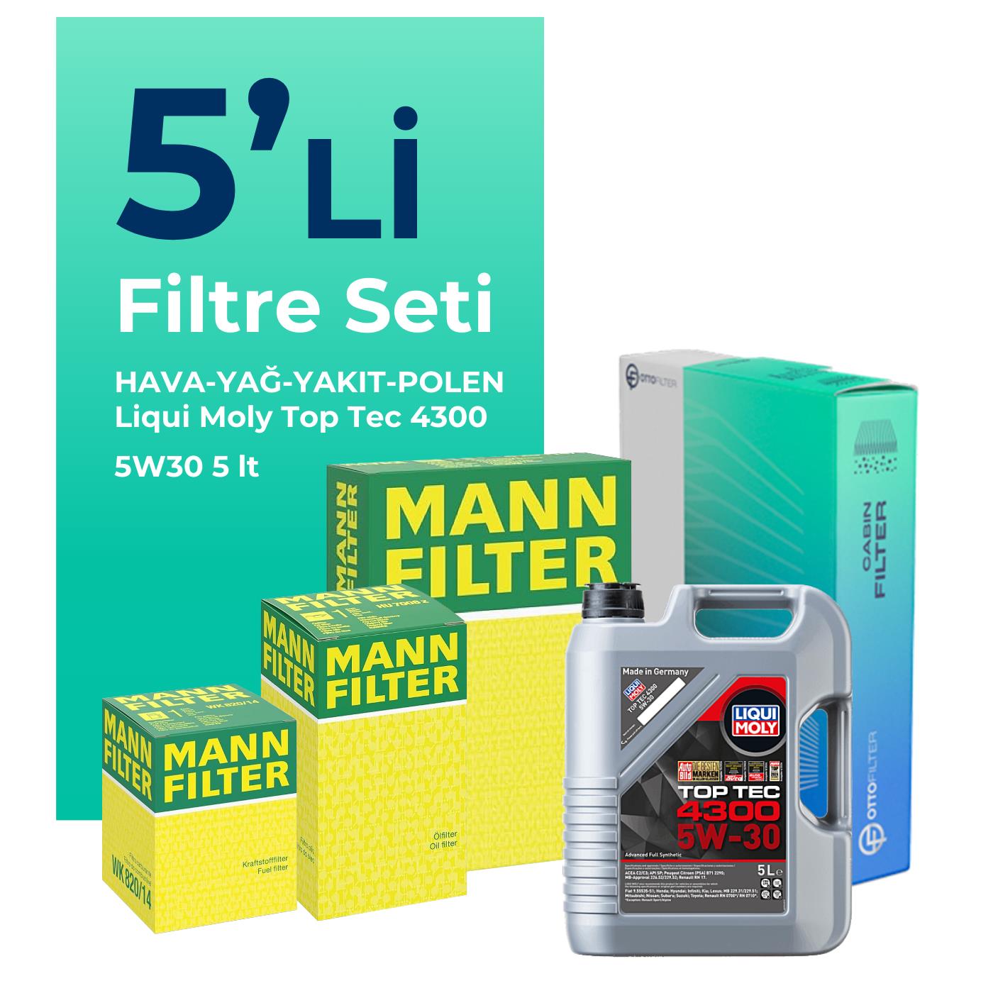 MANN Mercedes CLA180 Dizel Filtre Bakım Seti Liqui Moly Motor Yağlı (2013-2018) 5 Li